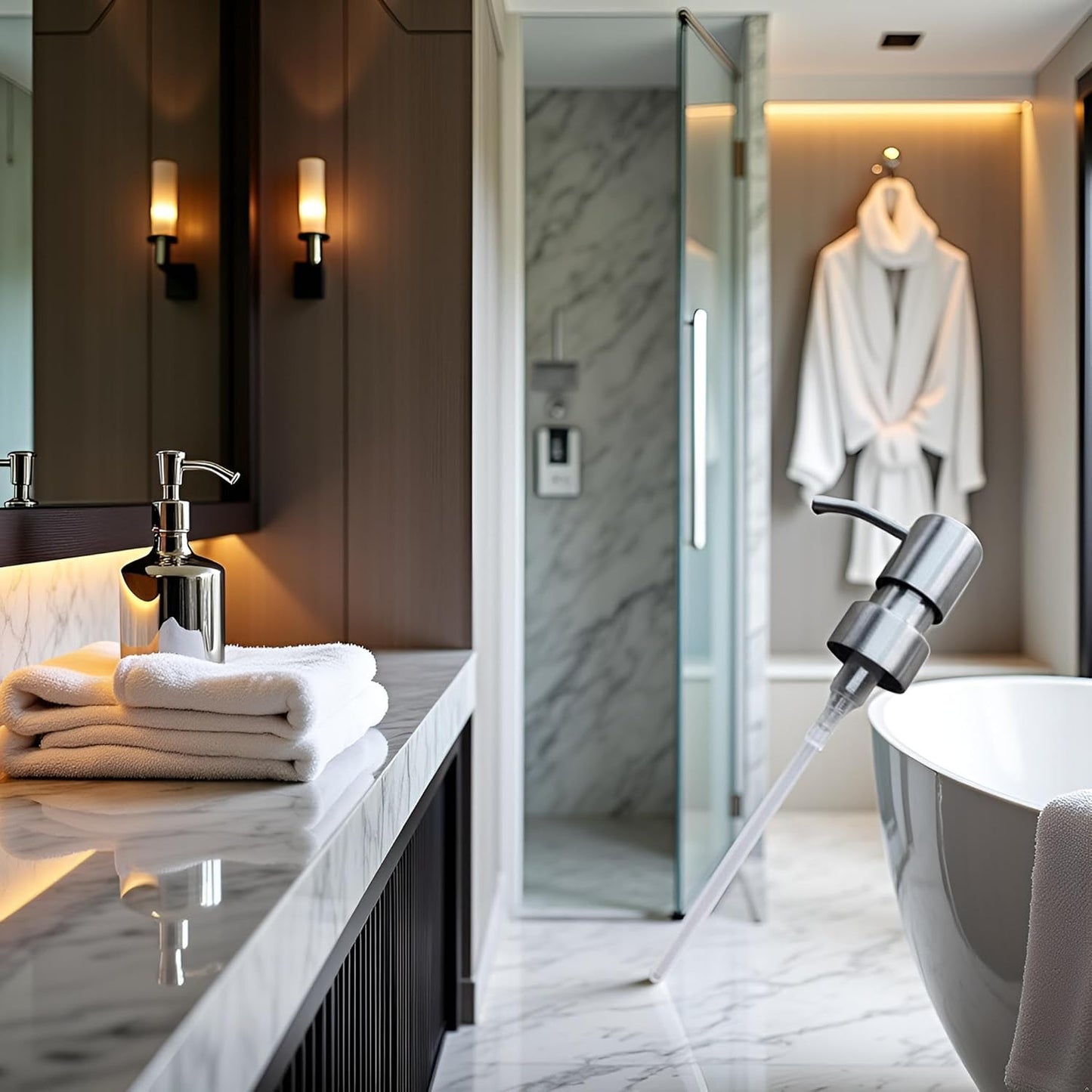 Silver Stainless Steel Minimalist Style Liquid Soap Dispenser for Bathroom, Foam Nozzle Pump Bottle Press Head - Stainless Steel, Countertop Soap Dispensers, Liquid Hand Soap Dispensers, Dispensers