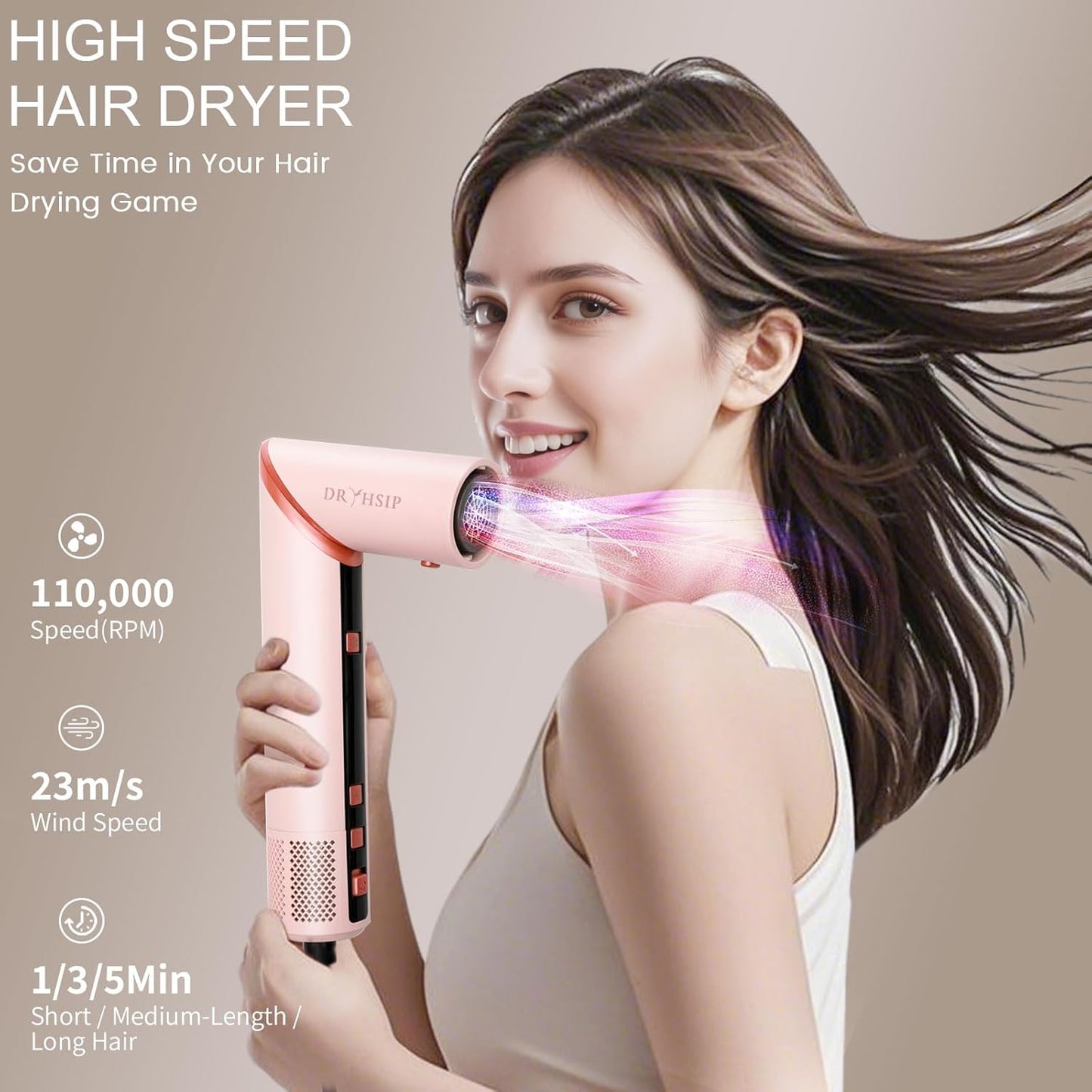 9 in 1 Hot Air Styler Wrap - 110,000 RPM High-Speed Hair Dryer Brush, Negative Ionic Foldable Blow Dryer Brush for Fast Drying, Curling, Volumizing - Multi Stylers Tool, Holiday Gift for Women