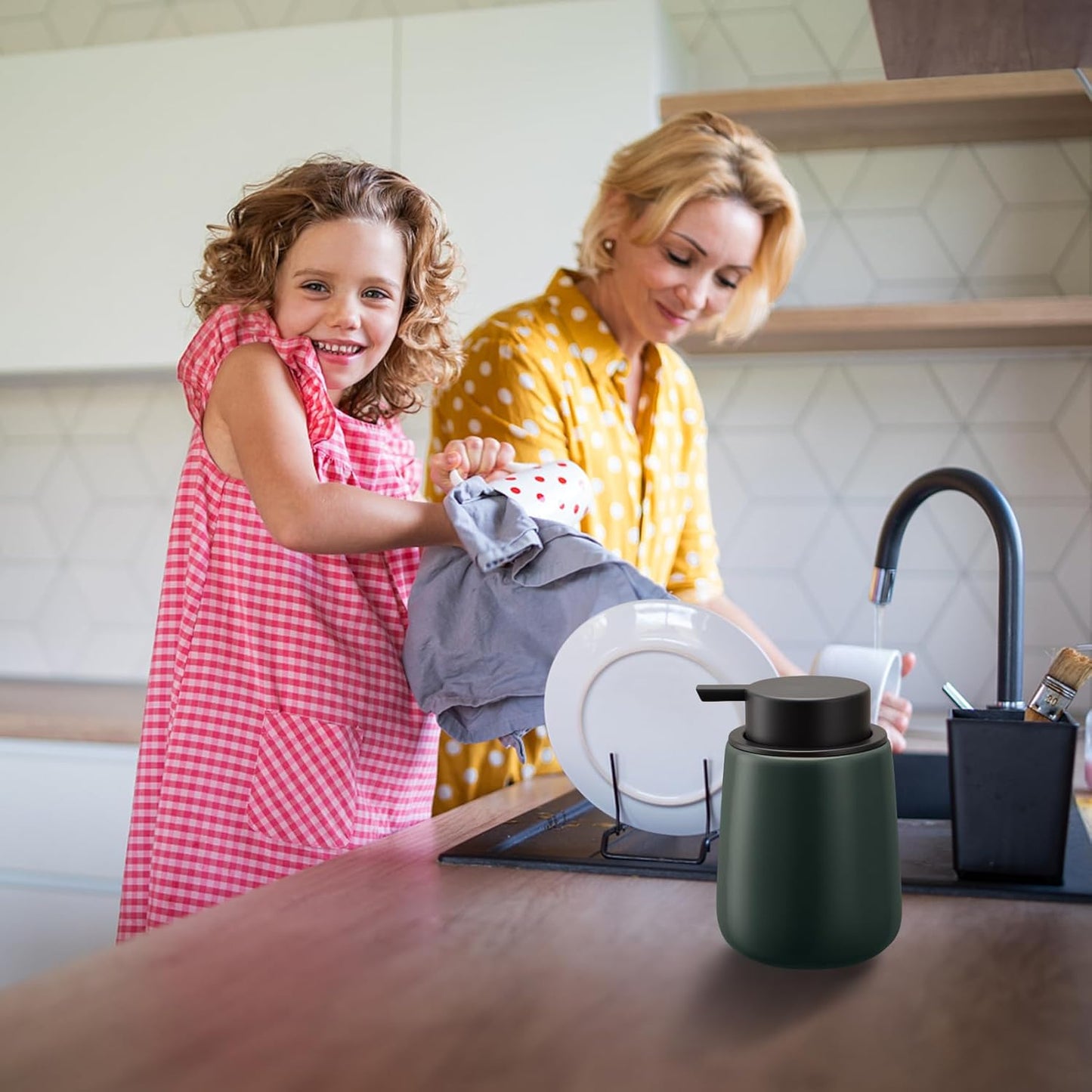 Soap Foaming Dispenser Ceramic with Easy-to-Press Pump Hand Foam Dispenser for Shampoo Bathroom Kitchen 12 oz