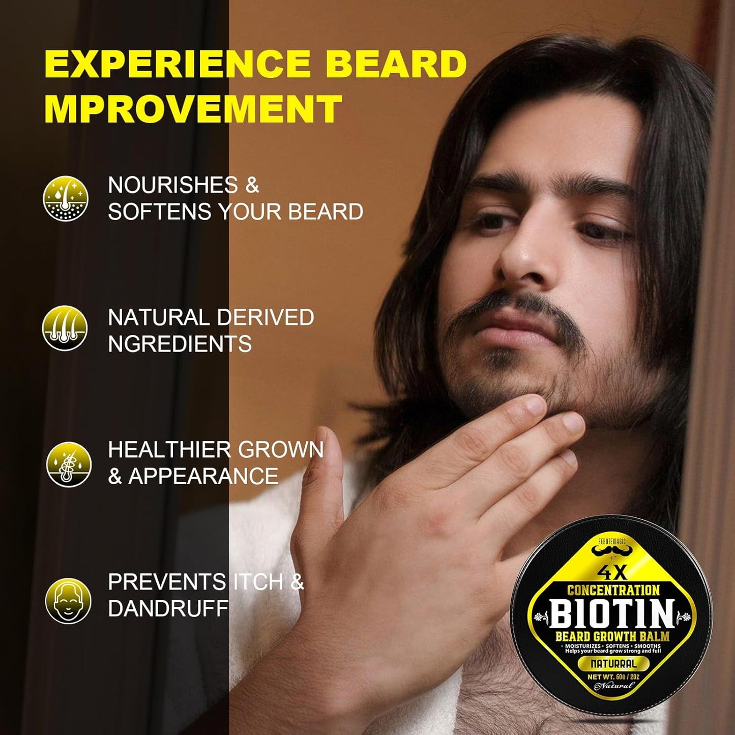 Biotin Beard Growth Balm for Men – Conditioning & Thickening Balm with Castor, Shea & Jojoba Oils – Non-Greasy, Softens & Nourishes for Fuller, Thicker Facial Hair – Unscented – 2 oz