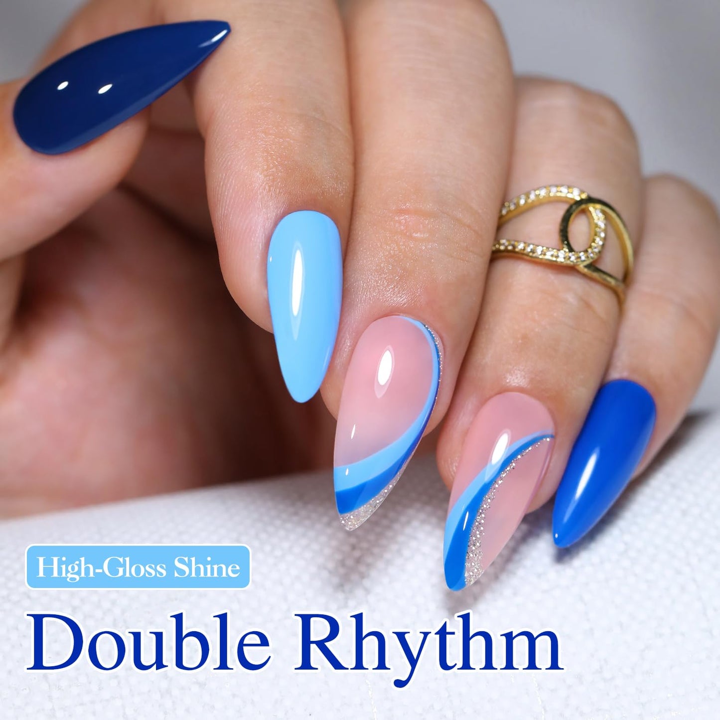 Double Rhythm Gel Polish Set of 6 Colors Baby Light Pastel Milky Gel Polish Starter Kit Art DIY Salon Home (Light Dark Navy Blue White Gold,Kit 17)