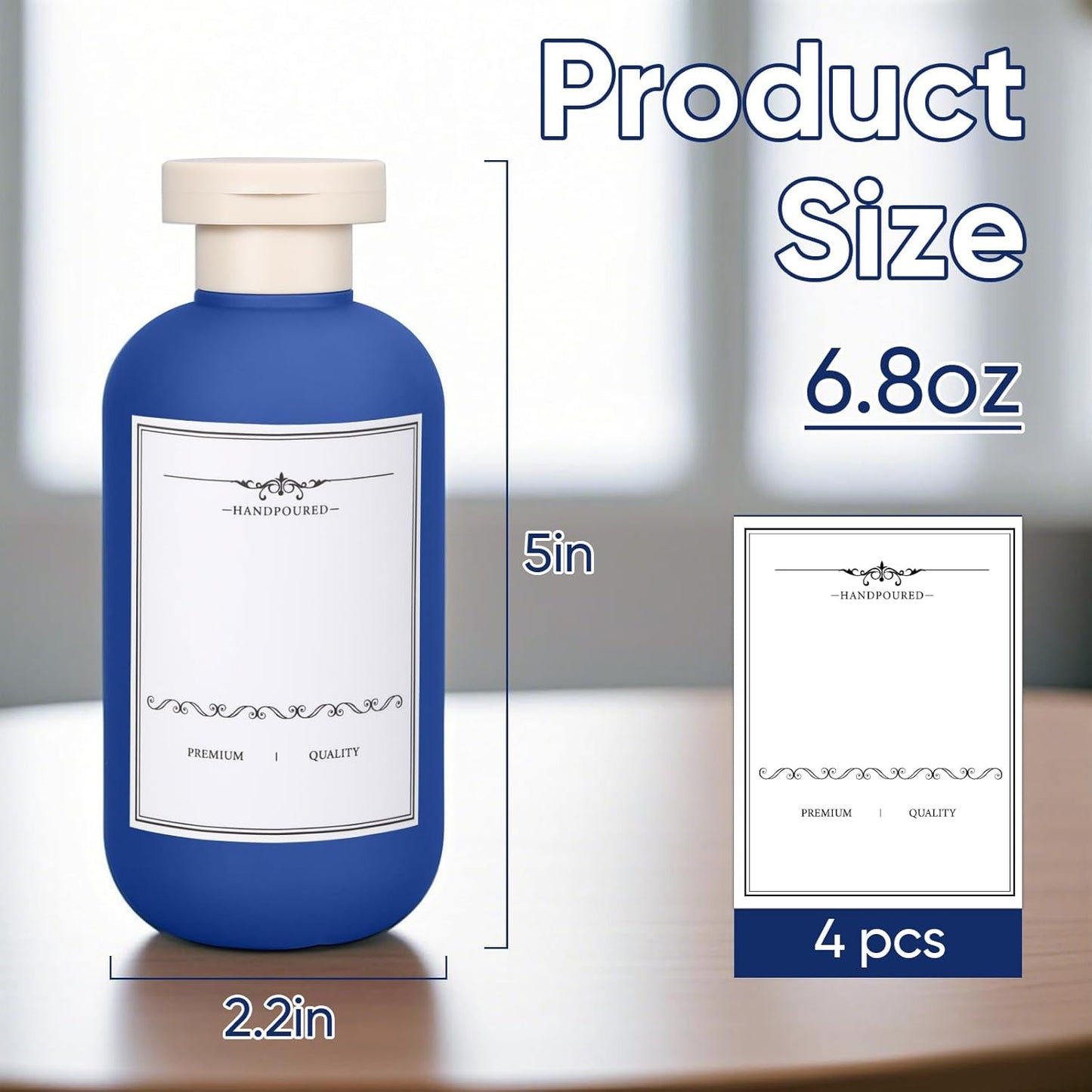 4 PACK 6.8 oz Plastic Travel Shampoo Bottles, Refillable Flip Cap Squeeze Bottles for Toiletries, Large Leakage-proof Travel Shampoo and Conditioner Container