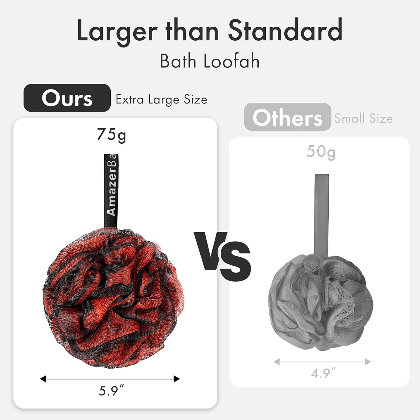 AmazerBath Charcoal Loofah Sponge, Large Shower Loofah 75g/PCS - Body Scrubber Loofa Set of 4 - Charcoal Blue, Green, Purple & Red, Bath Sponge for Men and Women