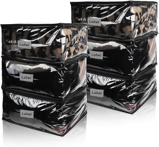 Clear Zippered Storage Bags Plastic Sweater Storage Bags with Zipper 6 Packs Clothing Organizer for Blankets Linen Sweater Bed Sheet Quilt Clothes Pillow (18 x 15 x 9 Inch, Black)