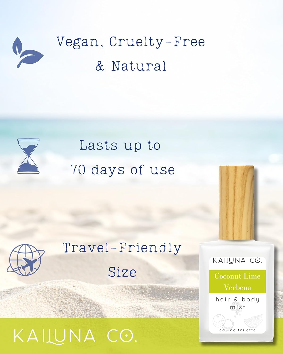 Coconut Lime Verbena Natural Hair & Body Mist Spray, Pure Essential and Fragrance Oils, Alcohol-Free, Handmade in California, 0.5Fl Oz