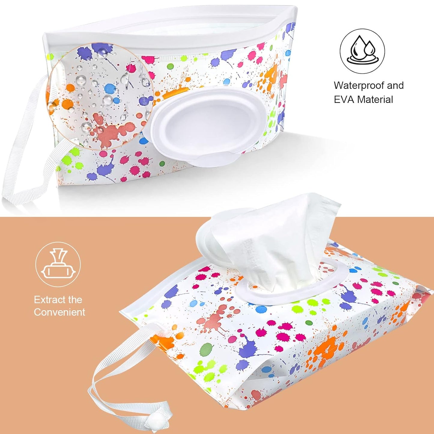 6pcs Portable Wet Wipes Pouch, KALYLOC Reusable Baby Wipe Dispenser Pouch Container, Eco Friendly Travel Wet Wipes Holder with Sealed Zipper
