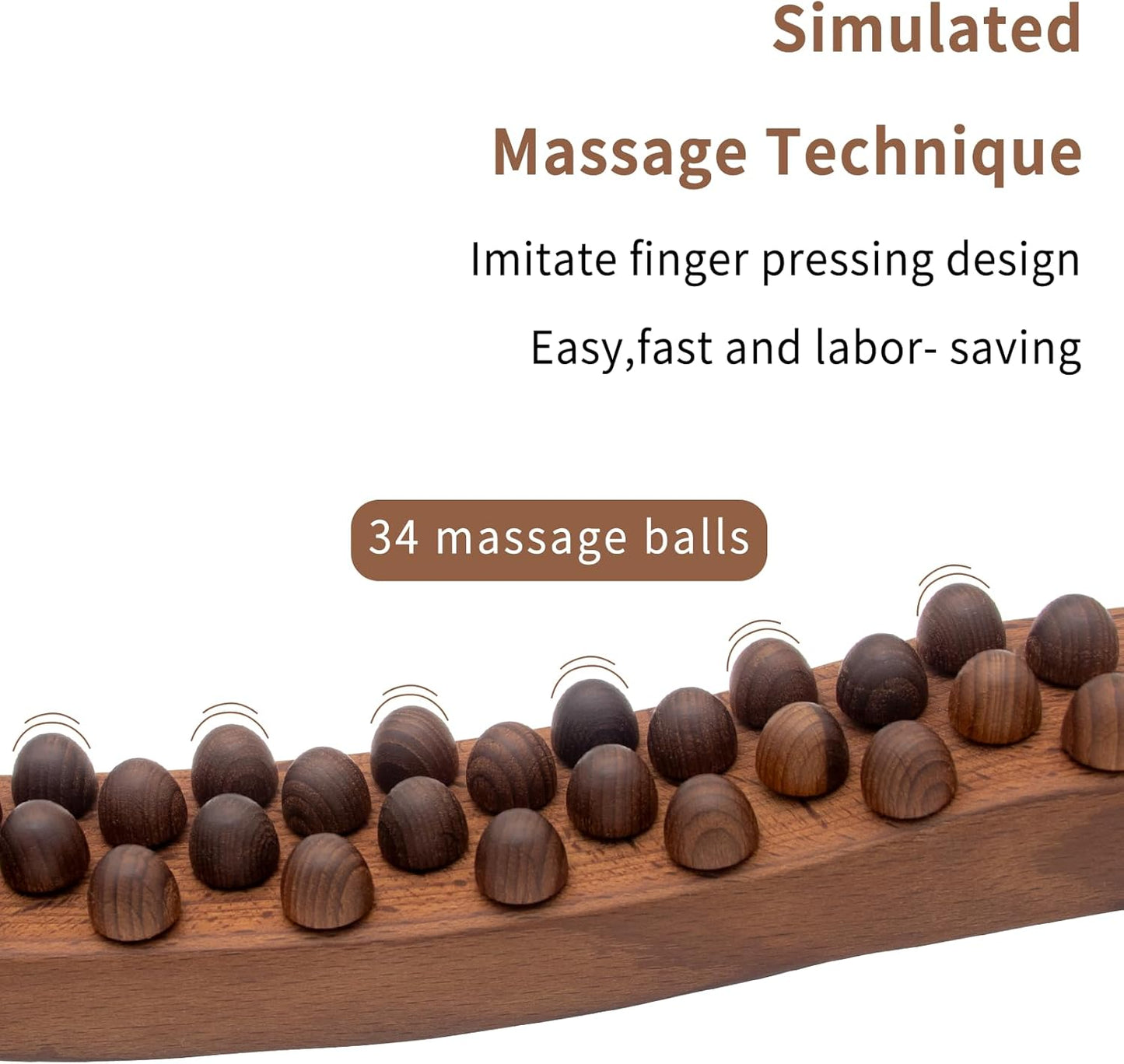 Guasha Wood Stick Tools Wooden Therapy Scraping Lymphatic Drainage Massager, Double Row 34 Beads Point Treatment Gua Sha Tools for Back Leg, Anti-Cellulite and Pain Relief(Two Row,34 Beads)