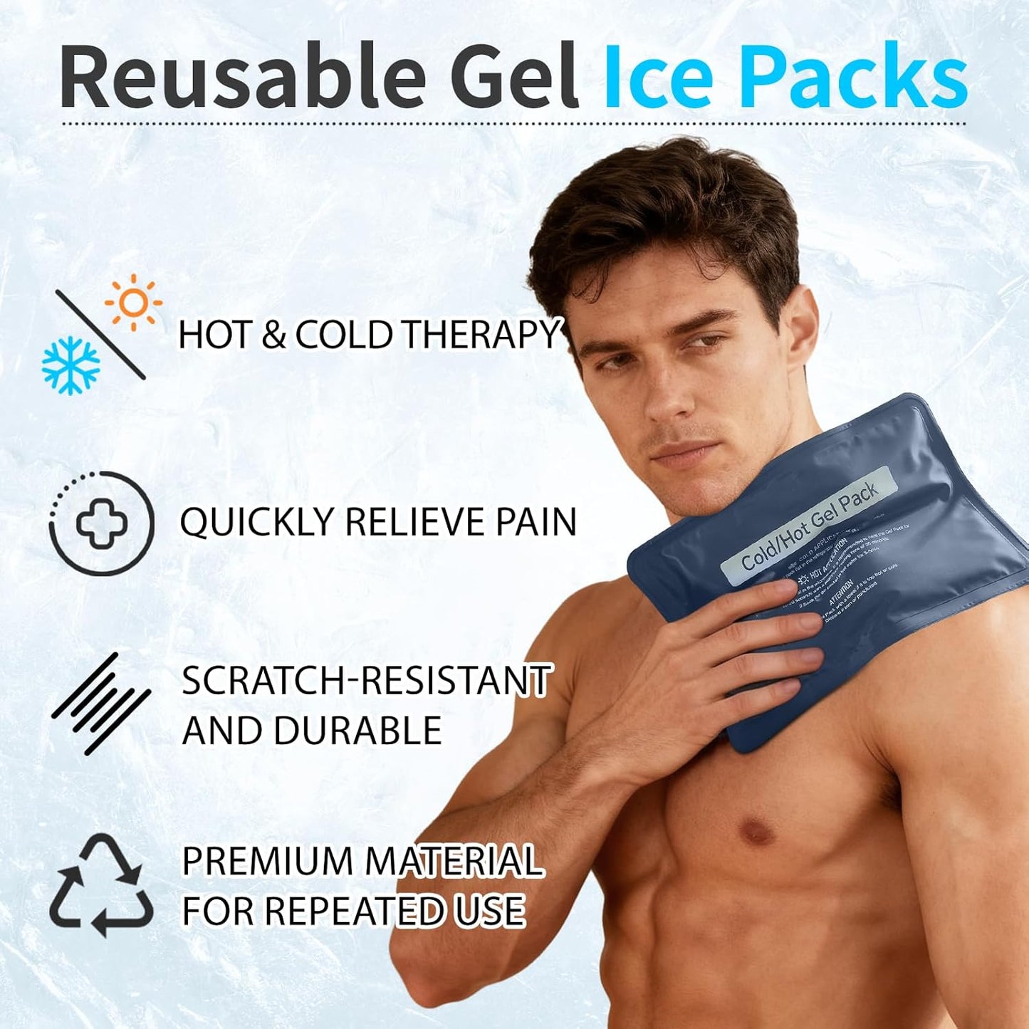 Hot & Cold Gel Packs for Pain Relief 8x12 Inch Ice Packs Reusable Blue Cold Packs for Swelling, Bruises, Injuries, Surgery, Toothache