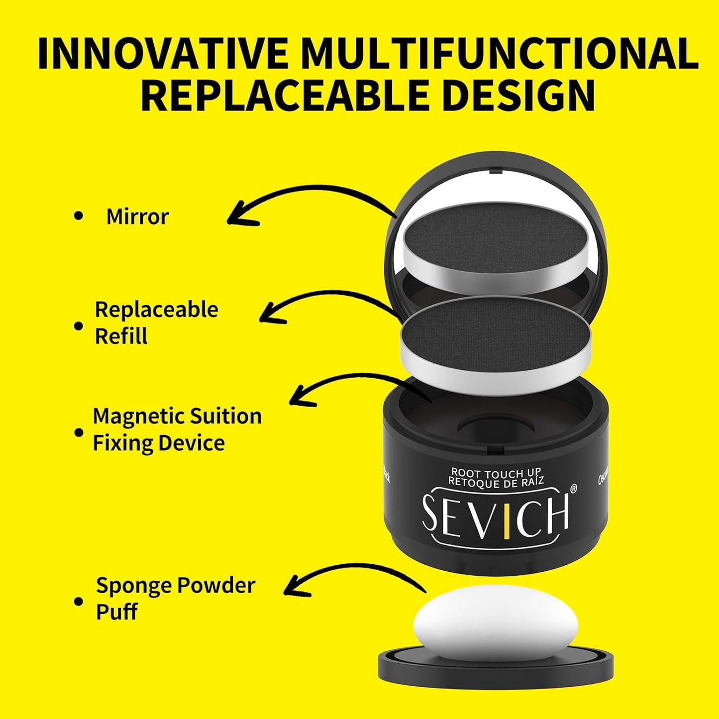 SEVICH Hairline Powder (Replaceable) With Brush & Root Touch-Up for Sparse Hairlines & Gray Coverage, Quick Hair Color Repair, Waterproof & Sweat-Proof, Travel-Friendly (Med Brown)