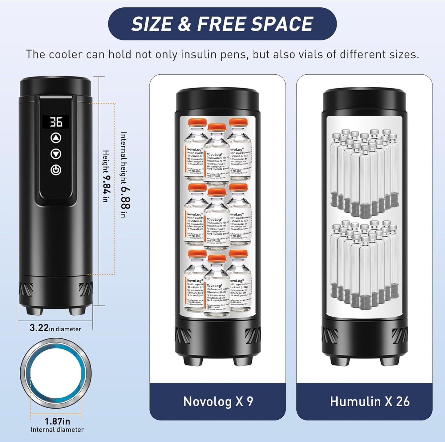 Insulin Cooler Travel Case Tsa Approved, USB Charger Diabetes Travel Case Medicine Organizer, 1-7 Pens Medication Cooler Refrigerated Medicine Box for Diabetic Supplies Carrying (Black)
