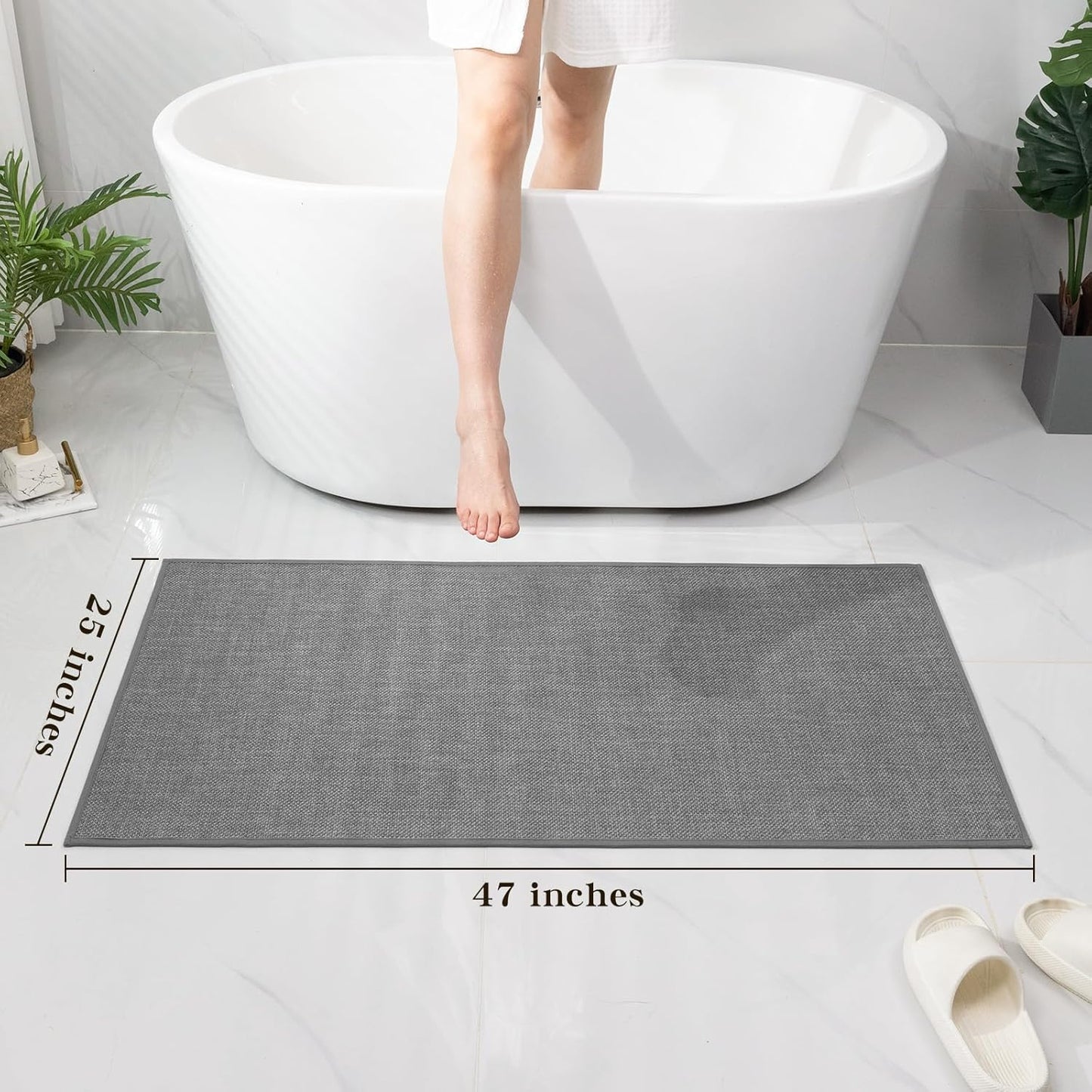 chakme Bath Mat 47x25, Ultra Thin Non Slip, Quick Dry Absorbent, Dark Grey, Large