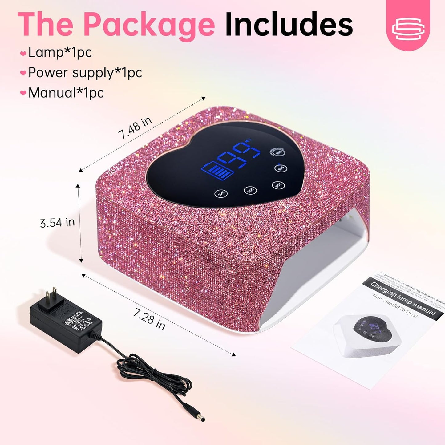 UV LED Nail Lamp 72W Rechargeable Sparkly Wireless Nail Dryer Gel Polish Light with 5 Timer Setting Professional Quick Dry Curing Lamp Pink with Display Auto Sensor for Salon & Home