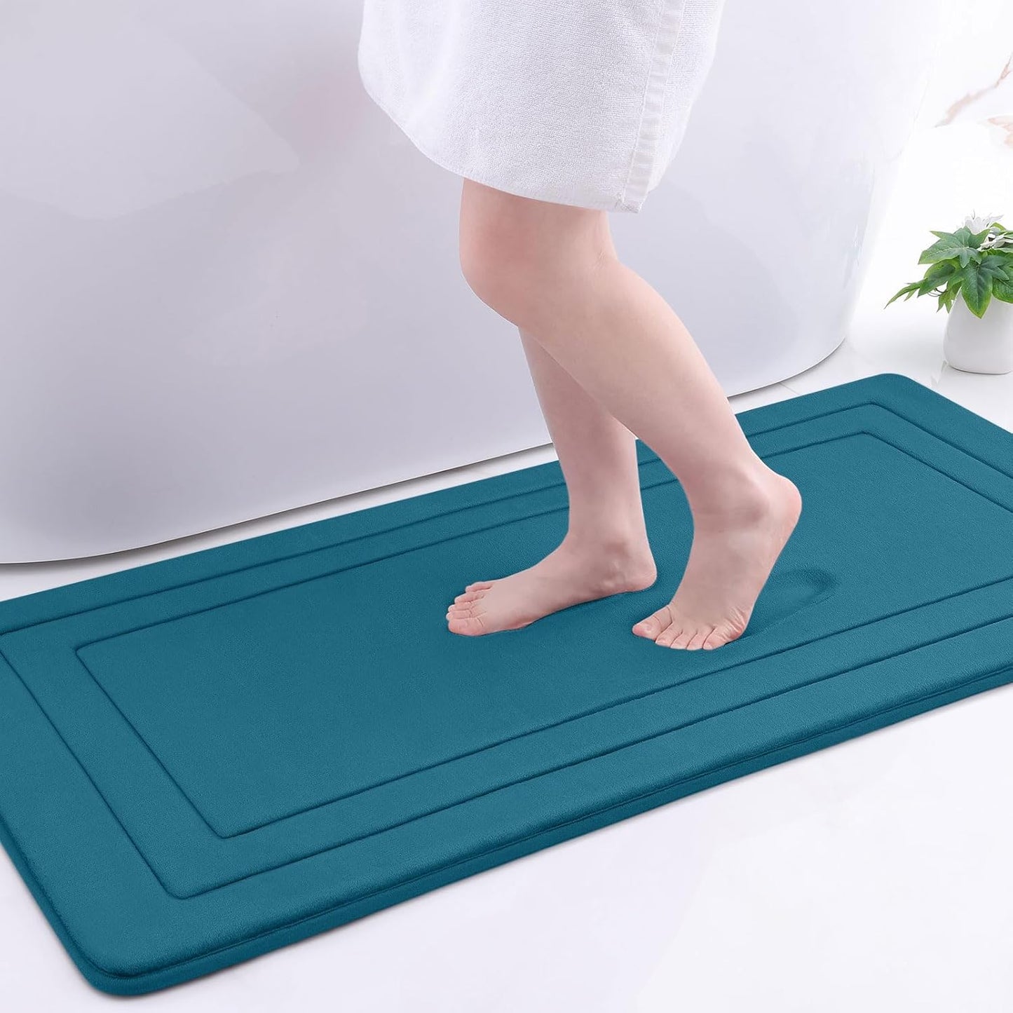 Arotive Memory Foam Bathroom Rug Mat 47x24, Ultra Soft and Absorbent Bath Mat, Machine Wash Dry, Comfortable Bath Rug Carpet for Bathroom Floor, Tub and Shower, Peacock Blue