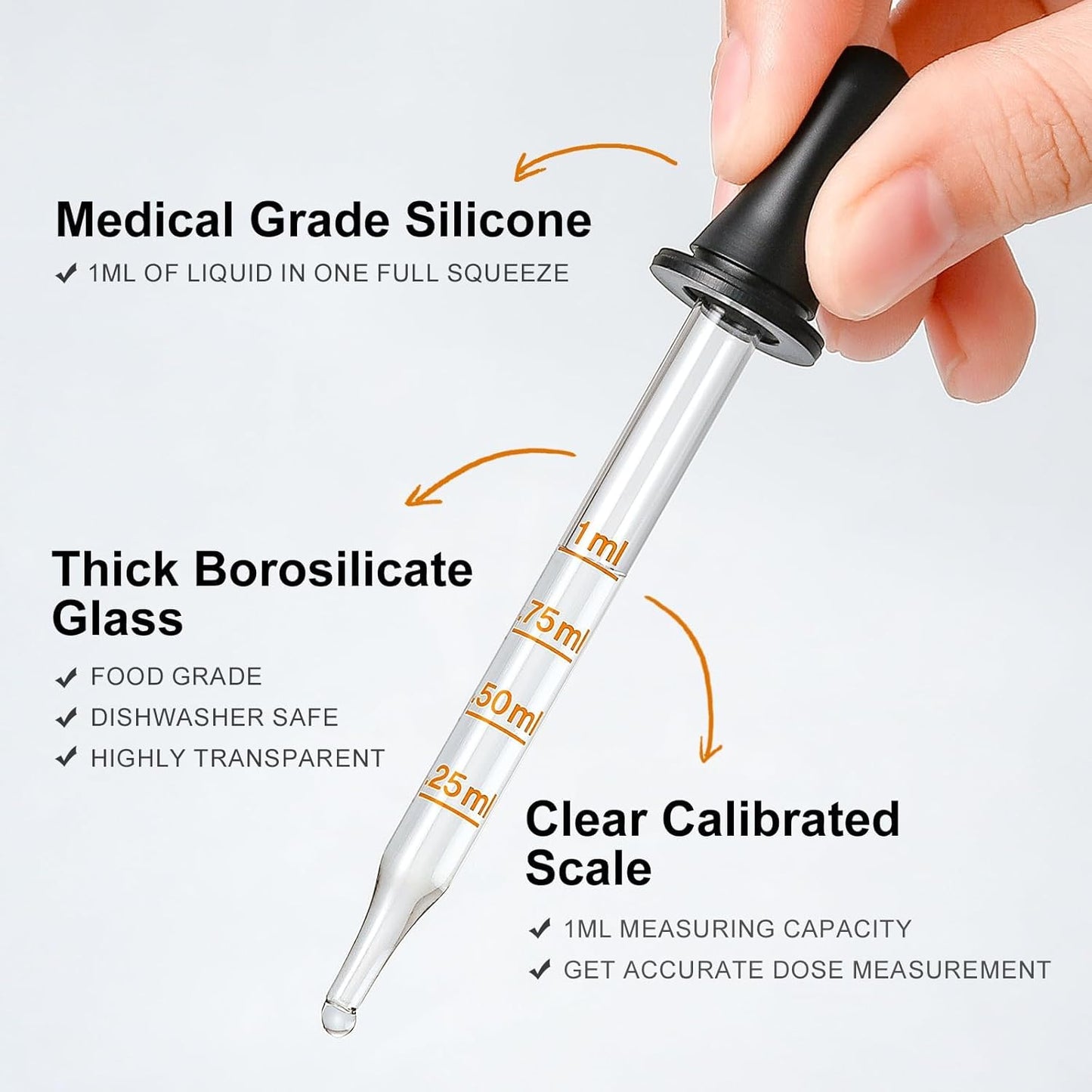 8 Pack, 1 mL Glass Eye Dropper with Measurement - Short Bent & Straight Tip Calibrated Glass Medicine Droppers, Accurate Dose Pipette Dropper for Essential Oil, Feeding, Ear, Eye, Lab, Health, Beauty