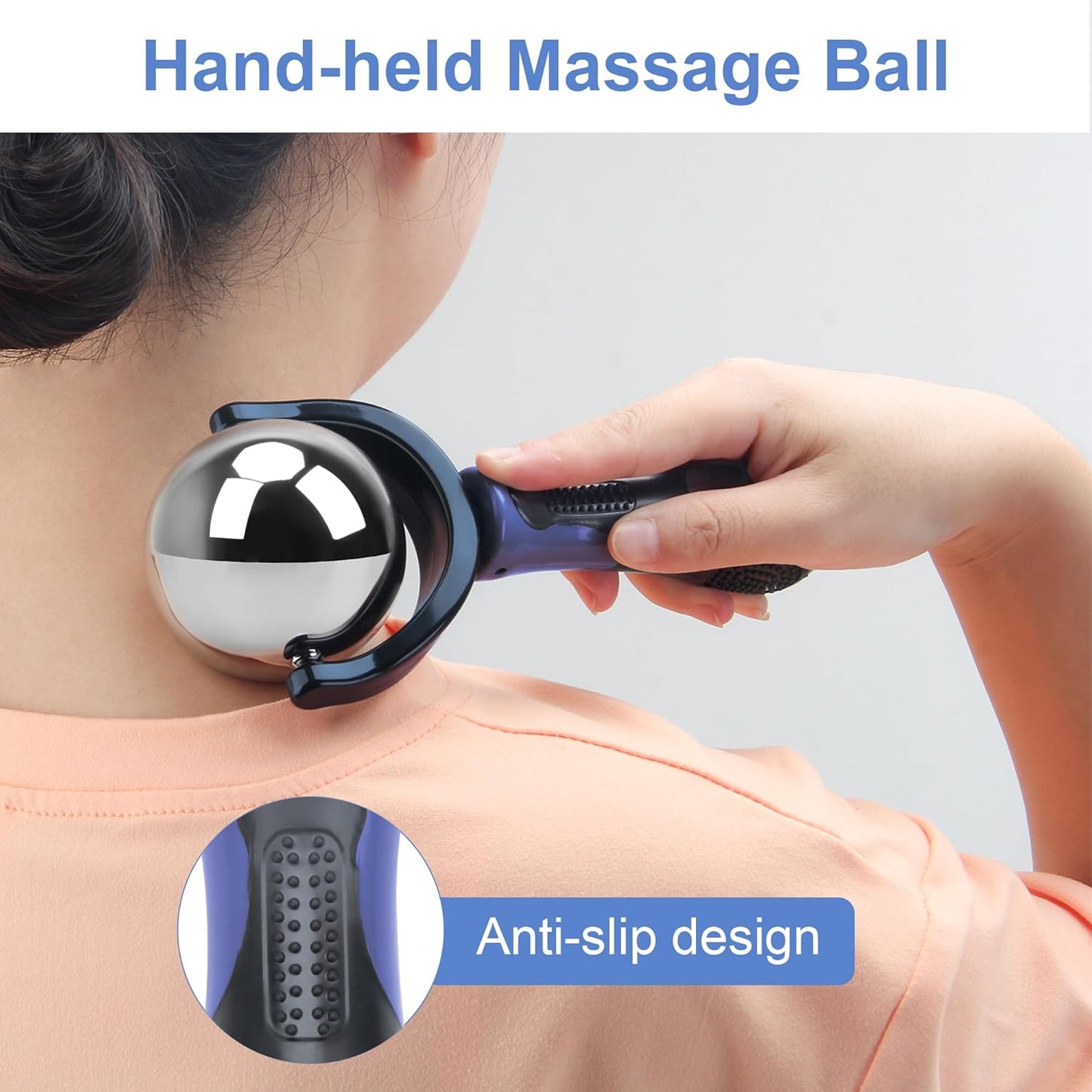 Cold Massage Roller Ball, Cold Therapy Relief, Portable Fitness Ice Roller Ball with Handle, Great Tool for Back/Neck Pain (Blue)