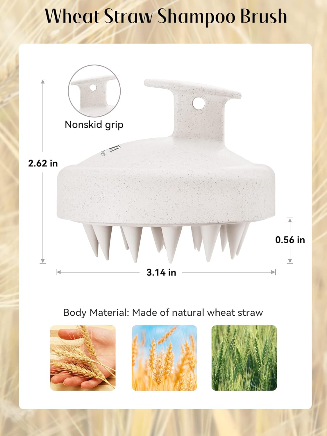 HEETA Scalp Massager Hair Growth, Soft Silicone Scalp Scrubber Shampoo Brush for Exfoliation, Dandruff Removal & Head Massage Stress Relax, Wet & Dry Use for Thick, Thin Hair Care, Wheat Straw Beige