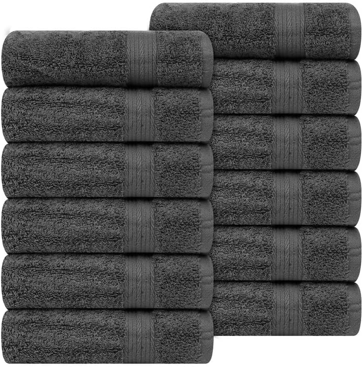 Ample Decor Soft Absorbent Hand Towels 18 X 28 Inch 600 GSM 100% Cotton- 12Pcs Grey