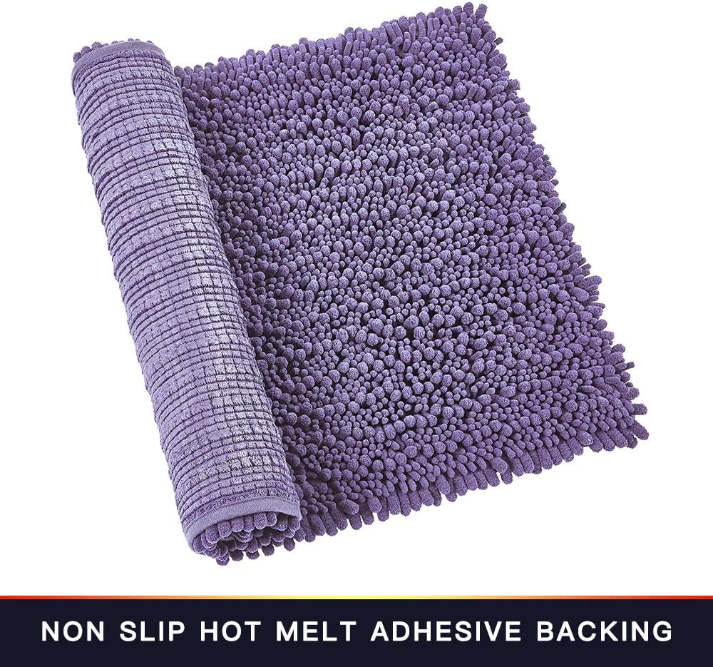 Walensee Bathroom Rug 2 Pieces Set Non Slip Bath Mat (17x24 Plus 20x32 Inch Lavender) Water Absorbent Super Soft Shaggy Chenille Machine Washable Dry Extra Thick Perfect Carpet for Shower Floor