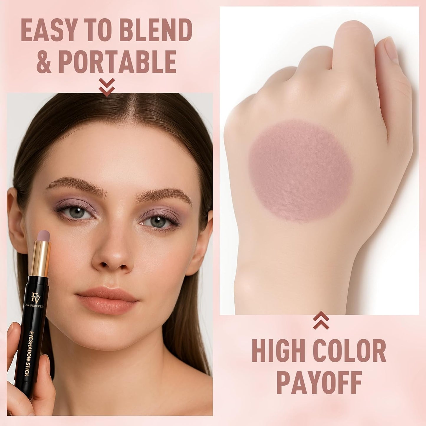 FV Long Lasting Cream Eyeshadow Stick, Waterproof & High Pigmented Eye Shadow Sticks Duo with Blending Brush, Crease-Proof & Natural Finish Eyeshadow Pencil, Rose Matte
