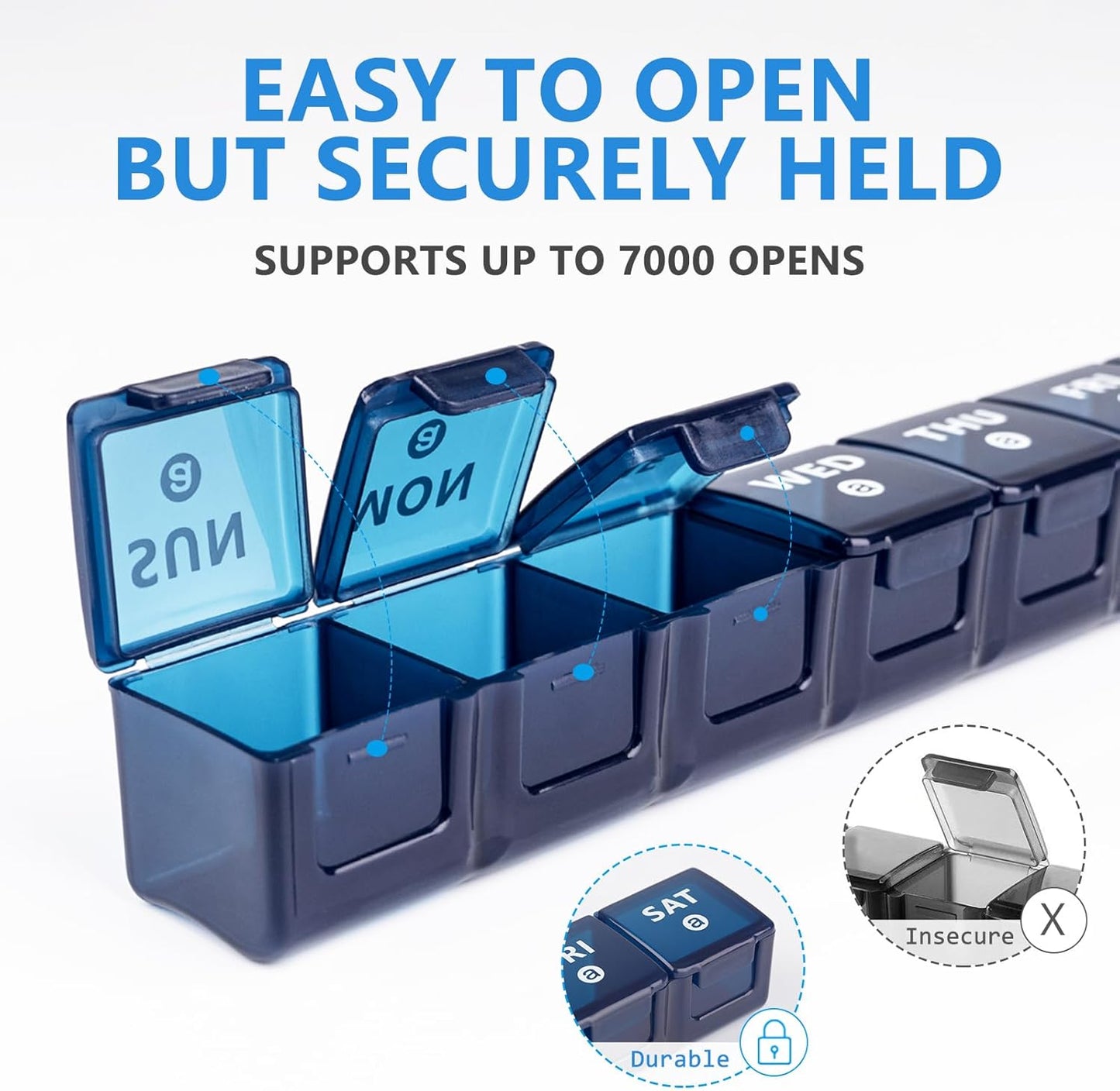 2-Pack Weekly Large Pill Organizer for Travel, 7 Day Pill Boxes and Organizer, Big Compartments Pill Case AM PM,14 Day XL Medication Organizer Dispenser for Fish Oils, Vitamin Holder Supplement