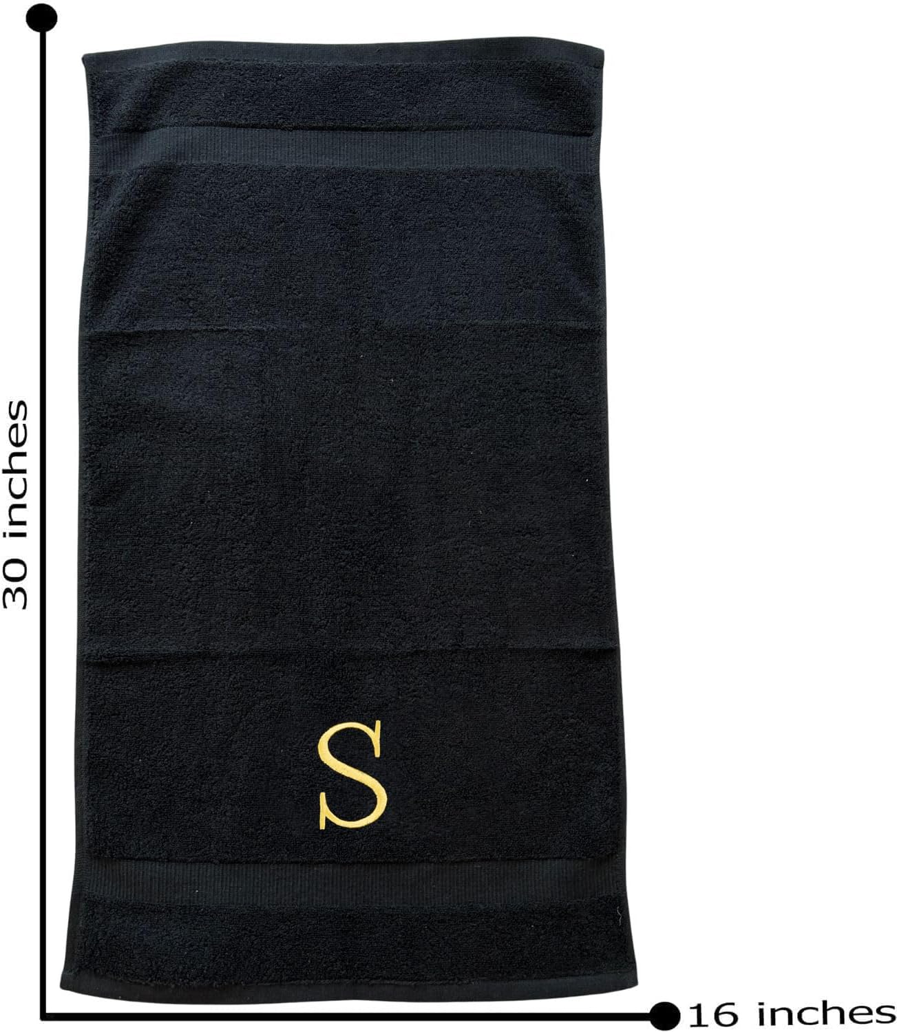 Black, Letter Hand Towel for Bathroom - Monogrammed Initial Hotel Quality Decorative Embroidered Towel for Powder Room, Spa - GOTS Organic Certified - Pack of 2 - Letter S