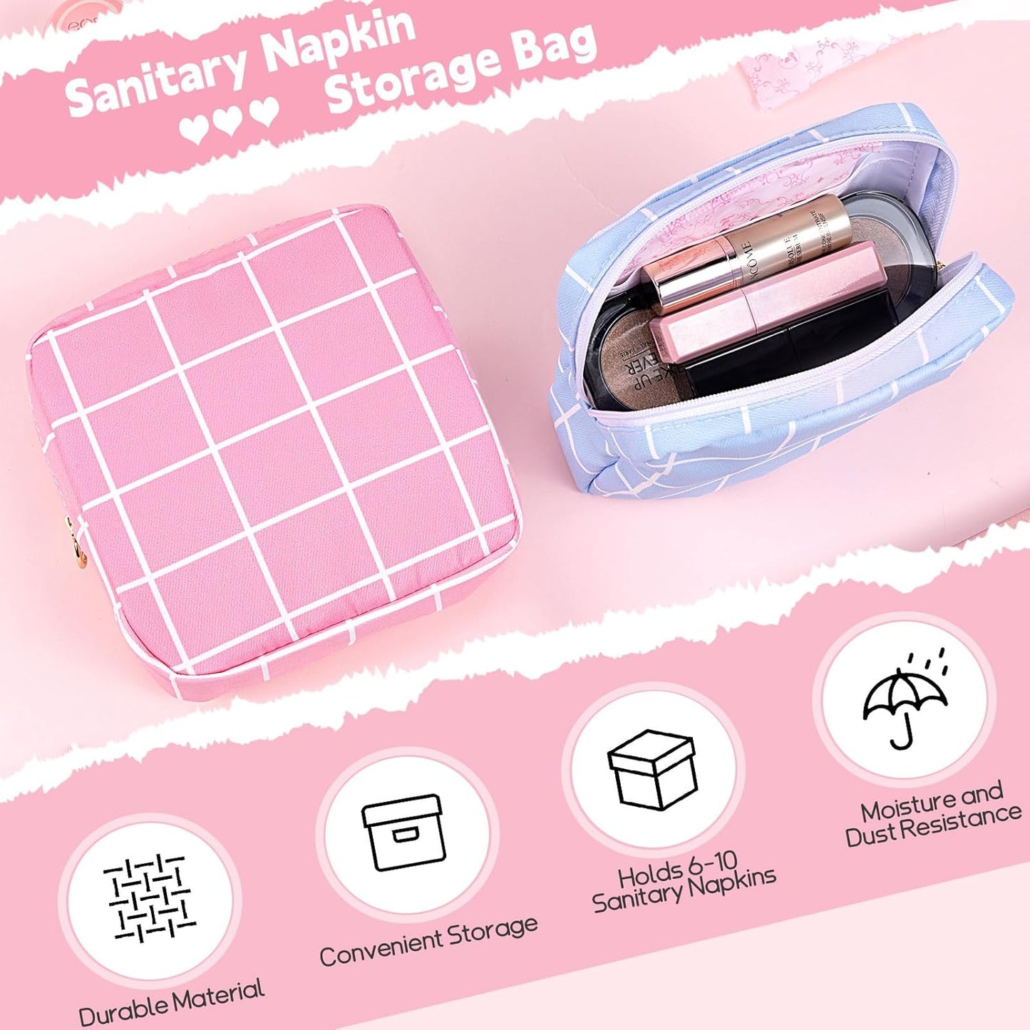 Desing Wish Period Bag Pouch Soft Cloth Sanitary Napkin Storage Bag Portable Menstrual Pad Pouches Tampon Holder for Purse First Period Kit for Girls 9-12 (Grass Green Plaid)