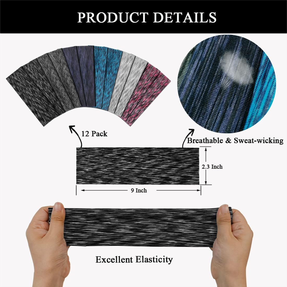 Headbands For Women 12 Pack Headband Yoga Elastic Head Bands Women's Hair Band Workout Soft Sweat Hairbands Accessories