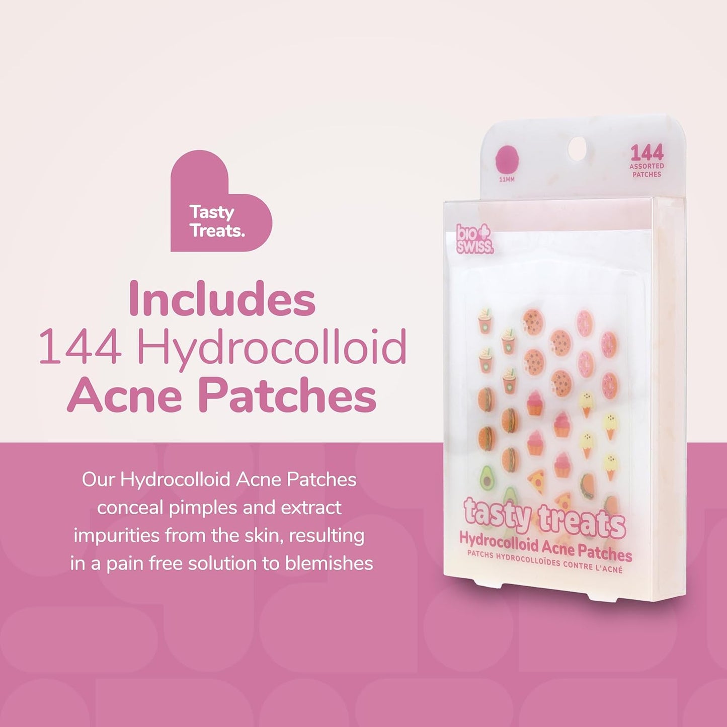 BioSwiss Tasty Treats Pimple Patches, Hydrocolloid Acne Patch for Zits and Blemishes, Face and Skin Stickers, 144 Count