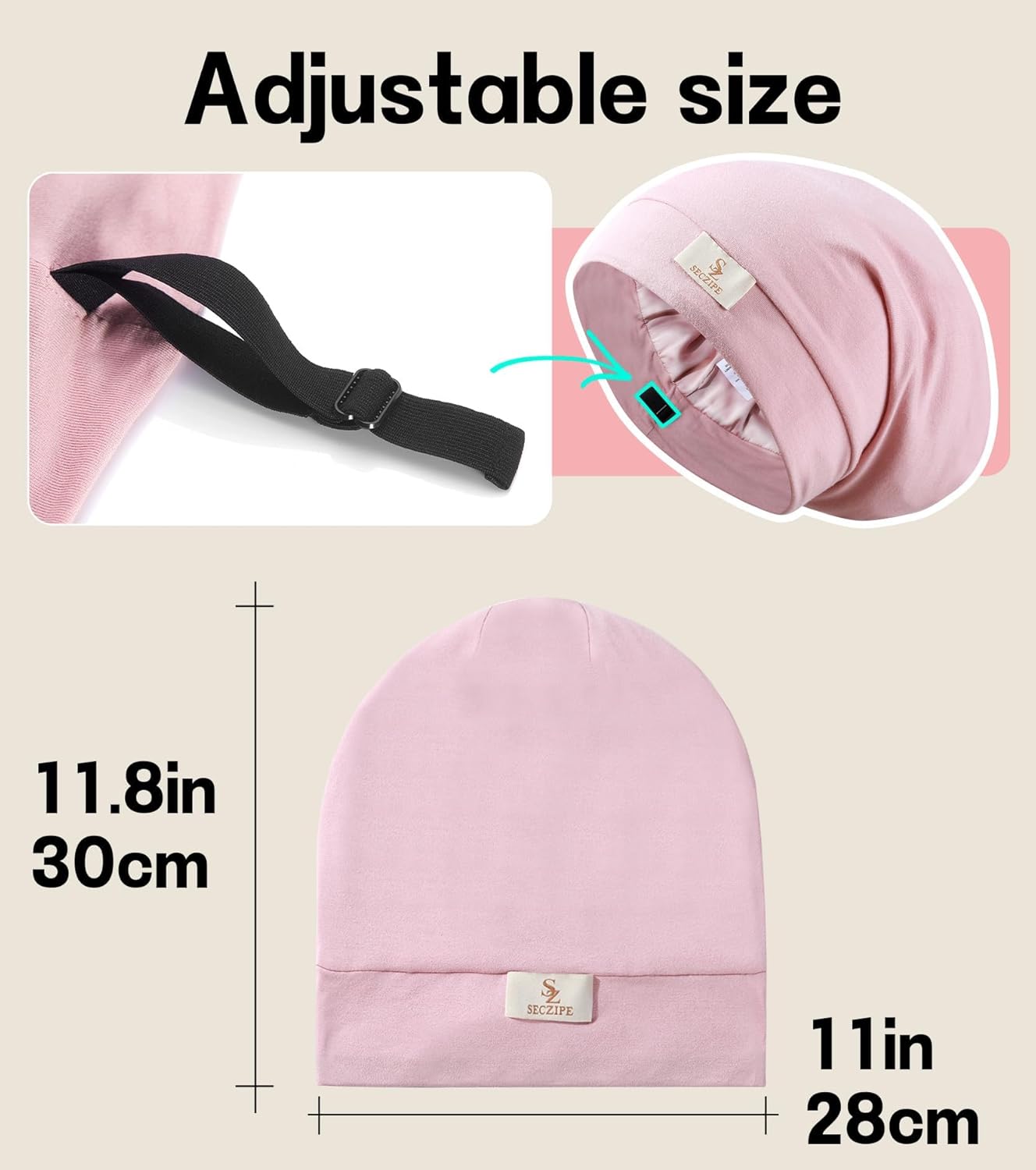 2pcs Silk Satin Bonnet Hair Wrap for Sleeping, Adjustable Strap Curly Natural Hair Night Caps for Women Men(Pink&Pink)