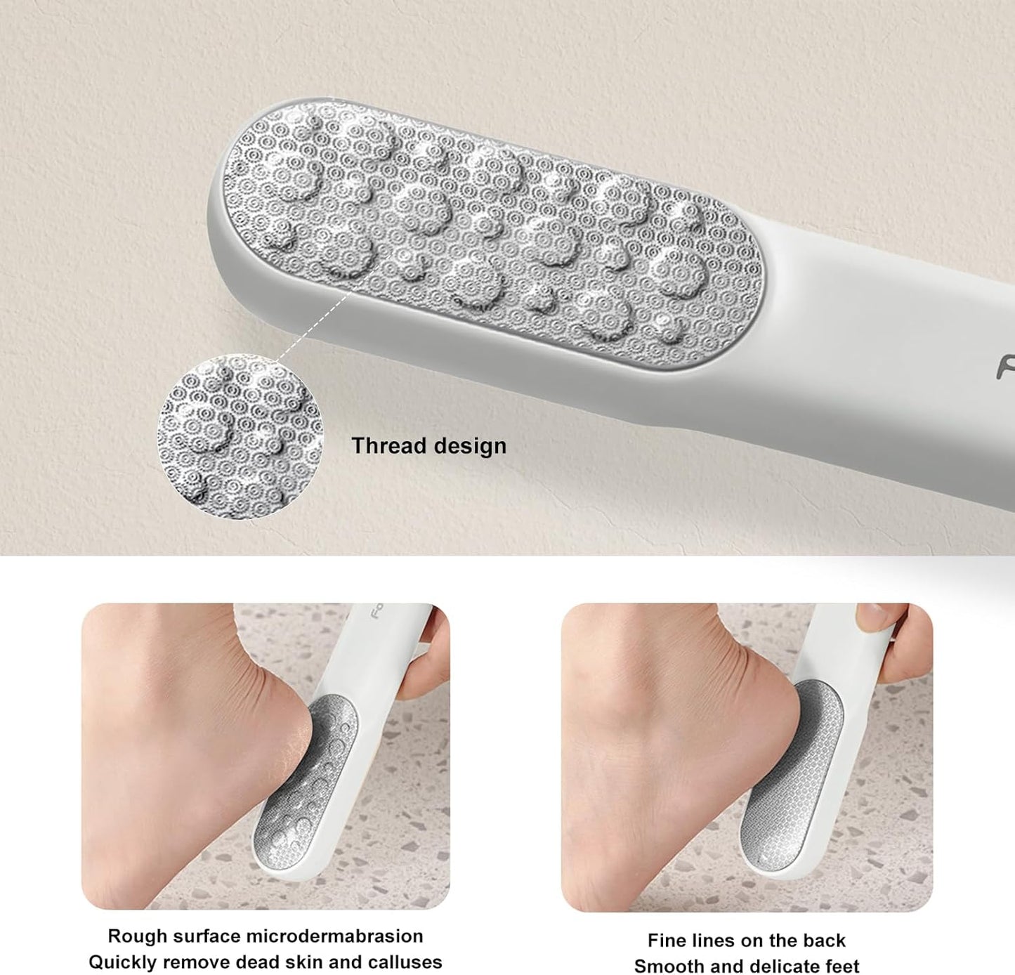 Double-Sided Stainless Steel Foot File, Foot Callus Remover & Foot Scrubber, Professional At-Home Pedicure Tool for Dry & Wet Feet, Hard Skin & Corn Remover, White (Home Salon Use)