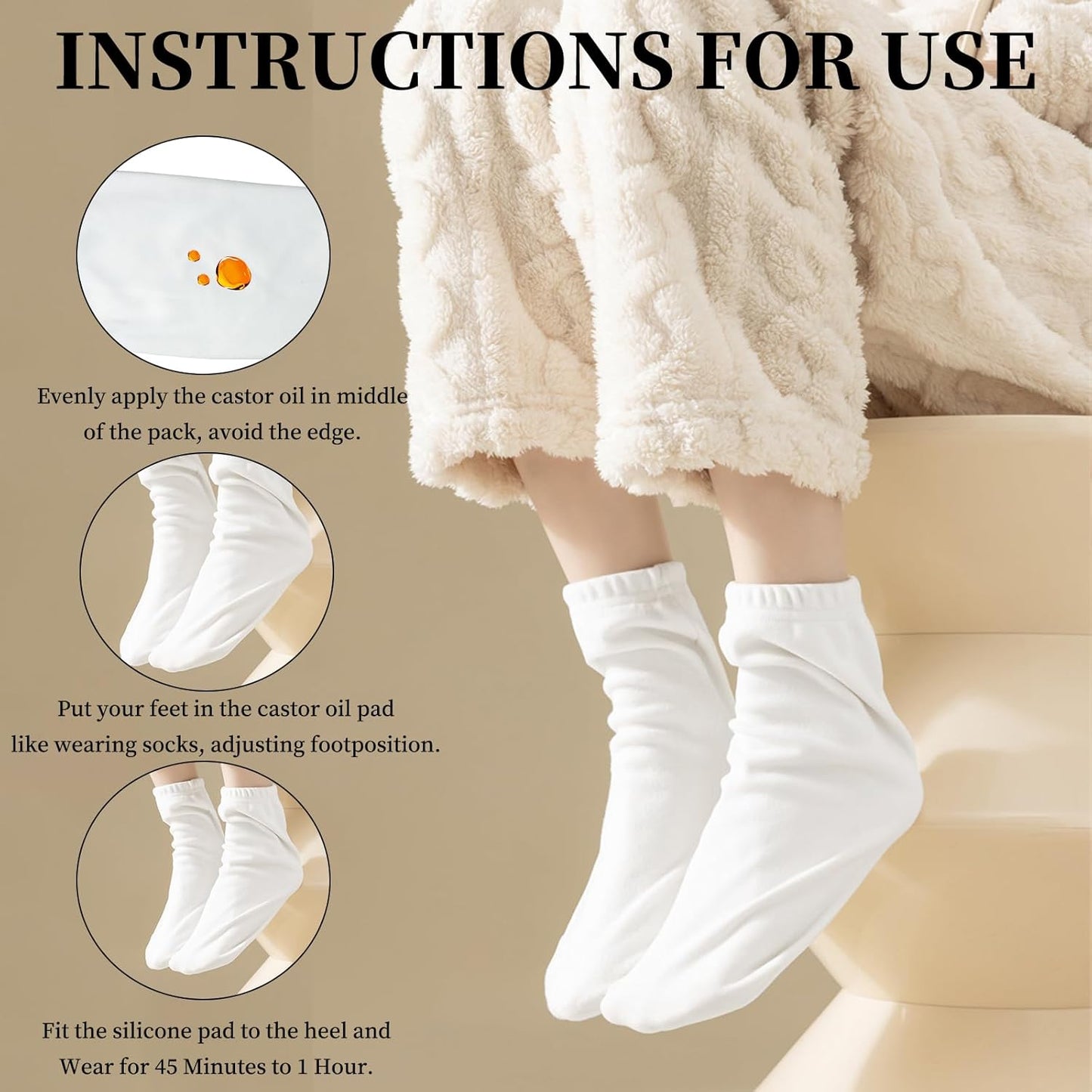 2 Pairs Castor Oil Pack Wrap for Feet, Reusable Castor Oil Pack Wrap Organic Cotton, Comfortable and Breathable for Sleeping, Yoga and Other Occasions - Moisturizing & Relieving Cracking & Tingling