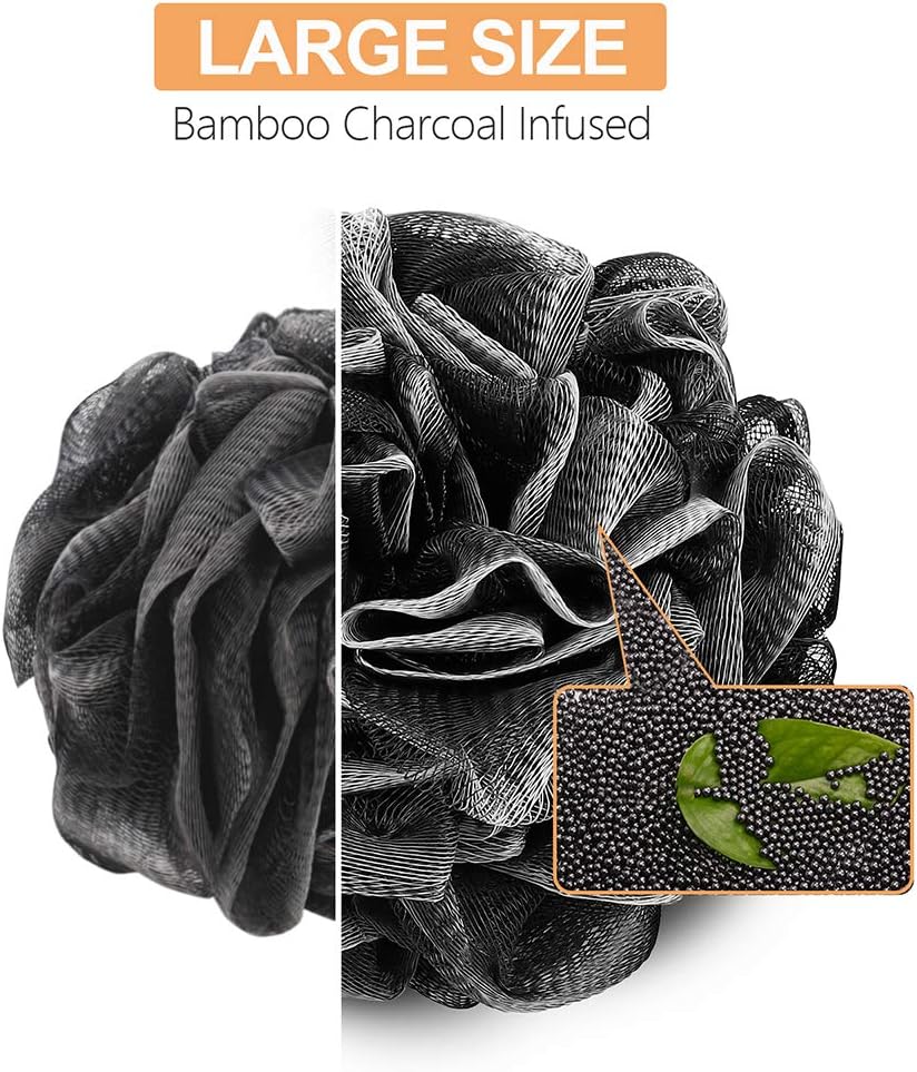 Loofah Bath Sponge, Novosun Soft Shower Sponge Set Extra Large Mesh Pouf Scrubber for Men and Women Exfoliate,Wash Sponge,Cleanse,Soothe Skin Pack of 4, XL 75g