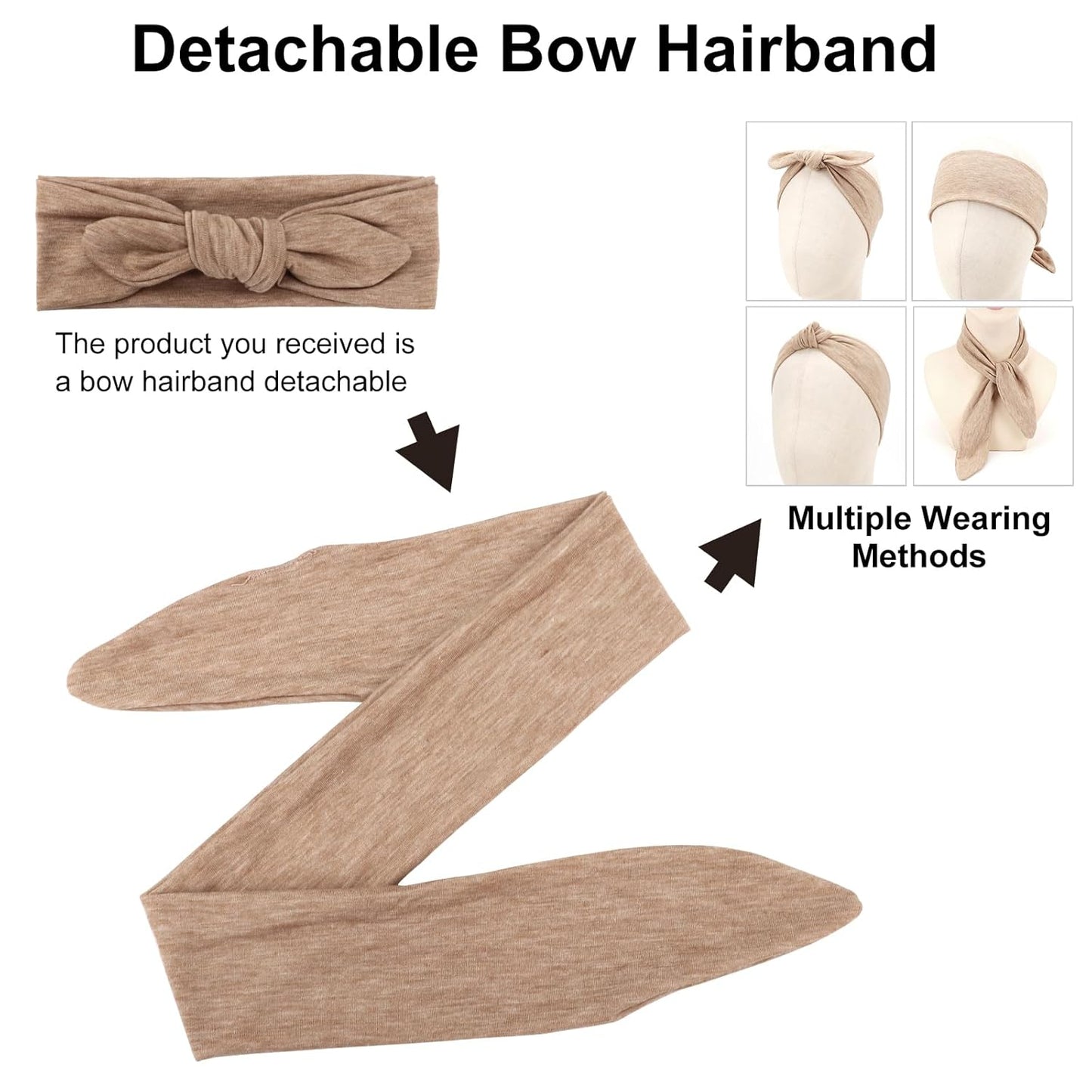 DRESHOW 8 Pack Adjustable Knotted Headbands Non Slip Elastic Yoga Hair Bands Solid Colors Headbands for Women and Girls