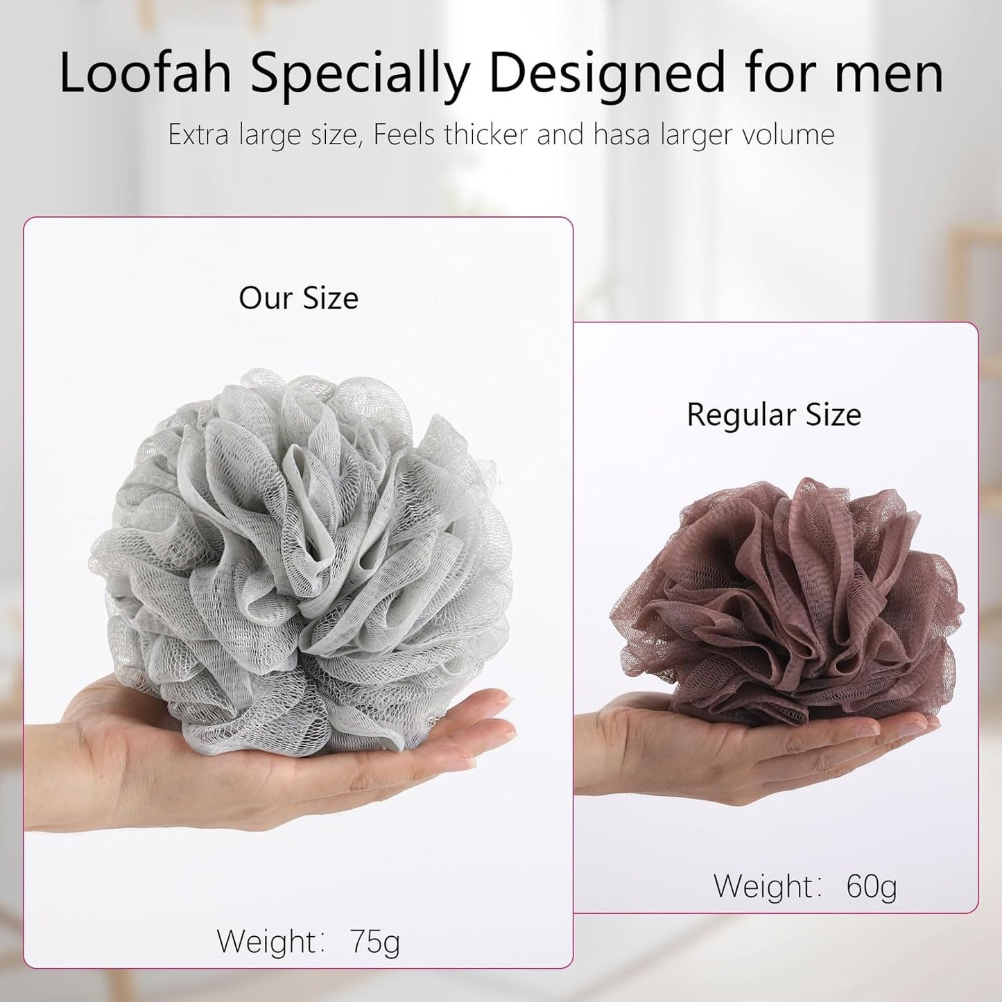 BTYMS 75g/Pc Large Loofah Bath Sponge, XL Exfoliating Puffs Shower Scrunchies Mesh Pouf for Body - Pack of 6