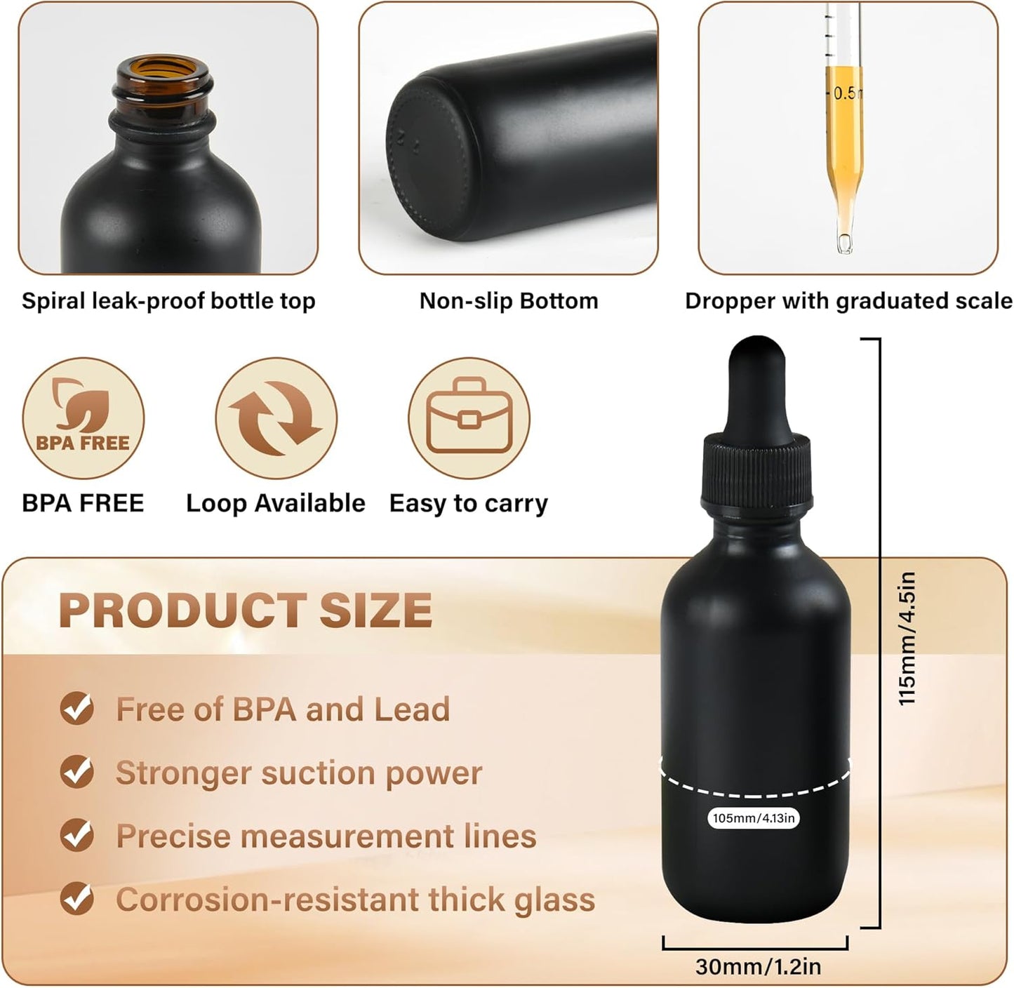 12 Pcs, 2oz Dropper Bottle, Black Glass Eye Dropper Bottle, Tincture Bottles with Dropper, Pretty Finish, Leak-Proof Design, Stronger Suction for All Kinds of Mixed Liquids