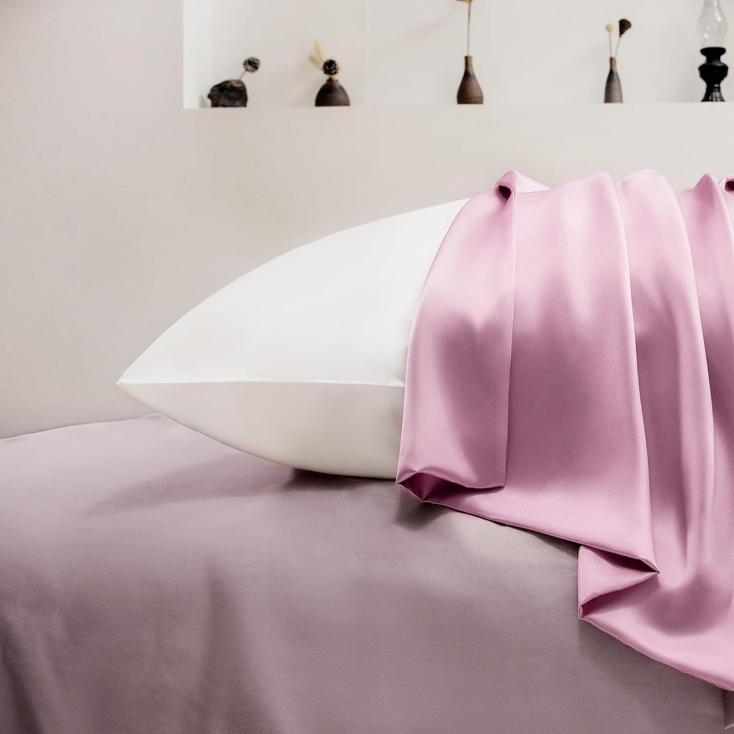 EXQ Home Pillowcase Pink Pack 2 Standard Size 20x26inches Soft Pillow Cases Set of 2 Satin Pillow Case with Envelope Closure