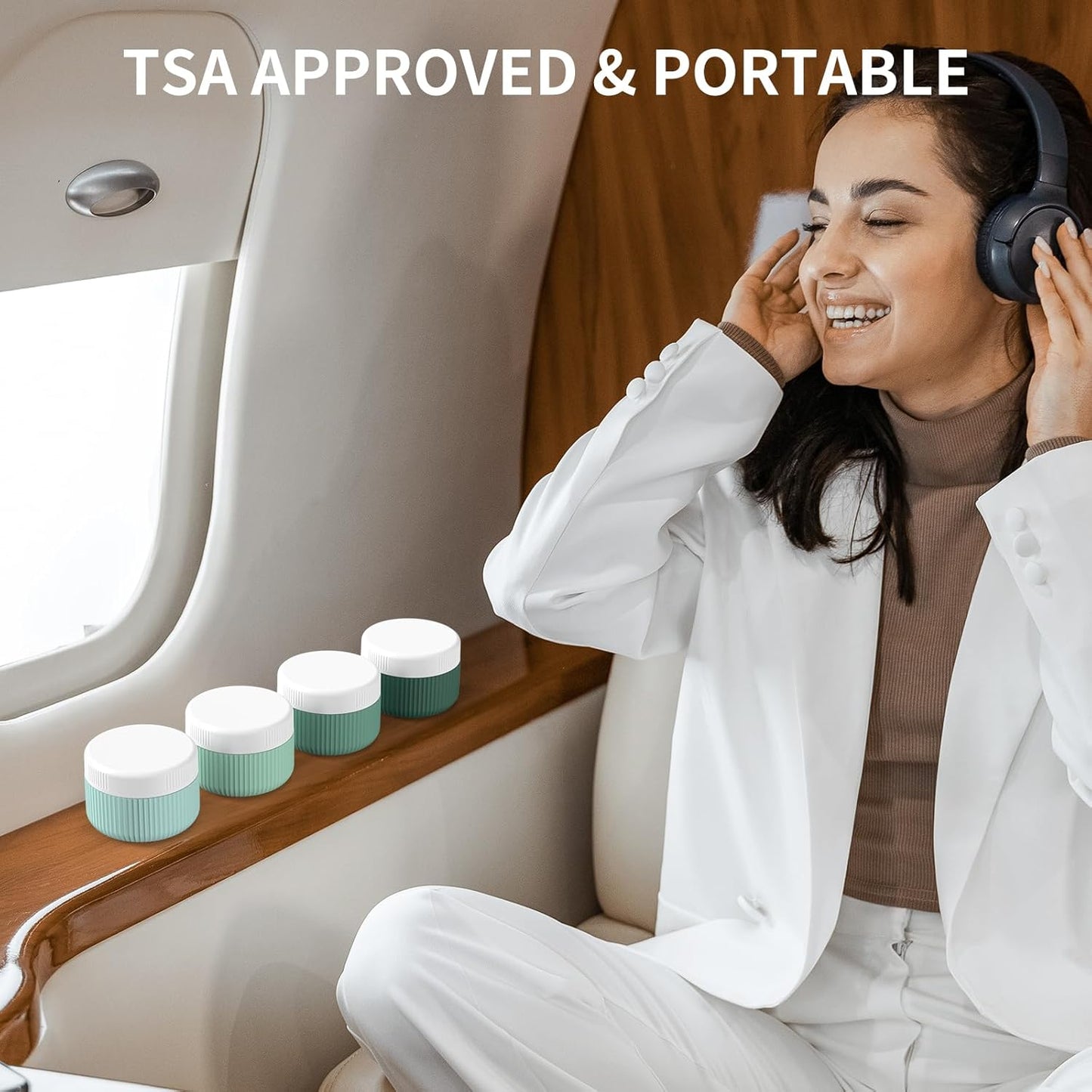 ME.FAN Travel Containers for Toiletries, TSA Approved 1.5 oz Silicone Cream Jars, Leak-proof Journey Containers, Trip Accessories with Lid for Cosmetic Face Hand 4 Pack White Lid - Blue