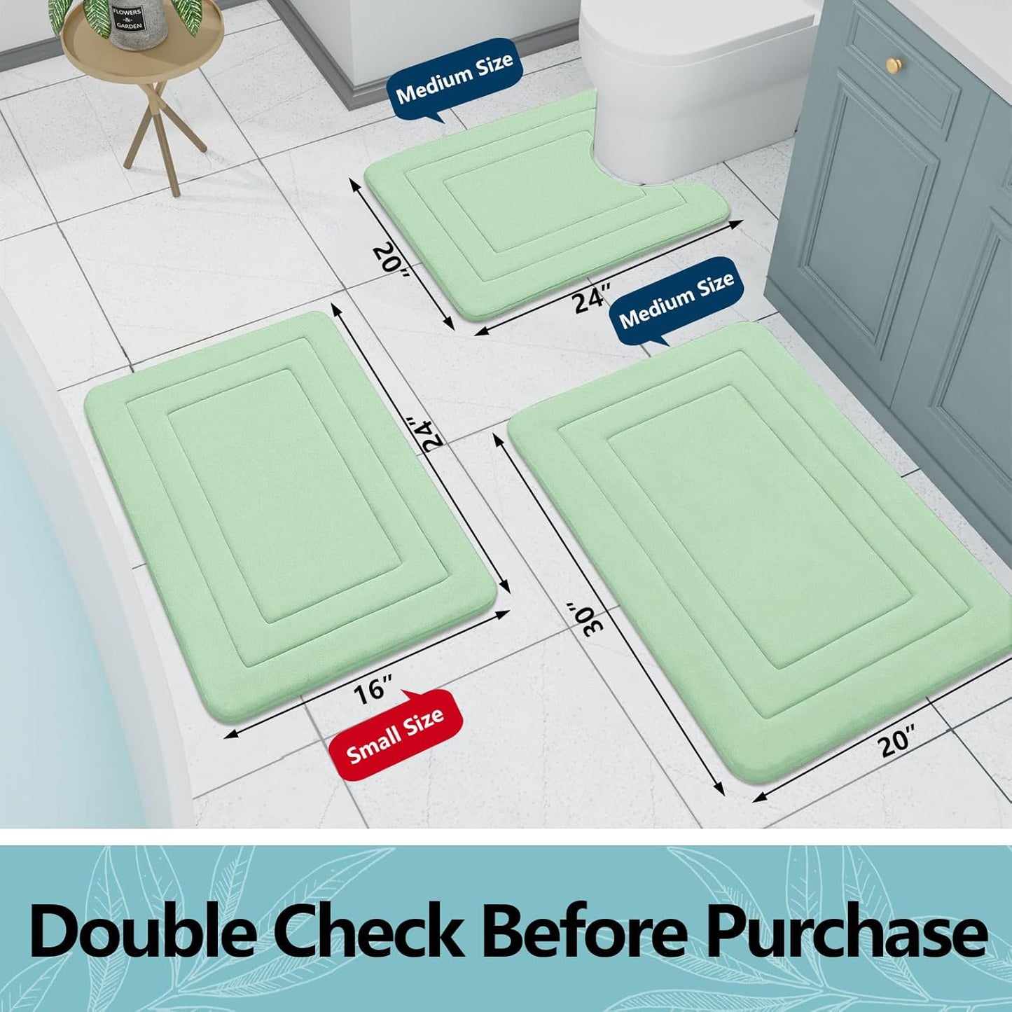 Arotive Memory Foam Bathroom Rug Mat 47x24, Ultra Soft and Absorbent Bath Mat, Machine Wash Dry, Comfortable Bath Rug Carpet for Bathroom Floor, Tub and Shower, Sage Green