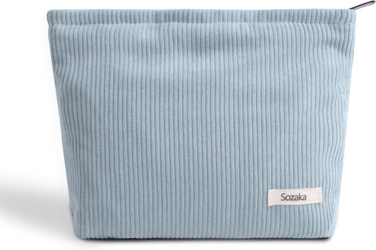 Cosmetic Bags for Women - Corduroy Cosmetic Bag Aesthetic Women Handbags Purses Smile Dots Makeup Organizer Storage Makeup Bag Girls Case Bags (Pure Light blue)