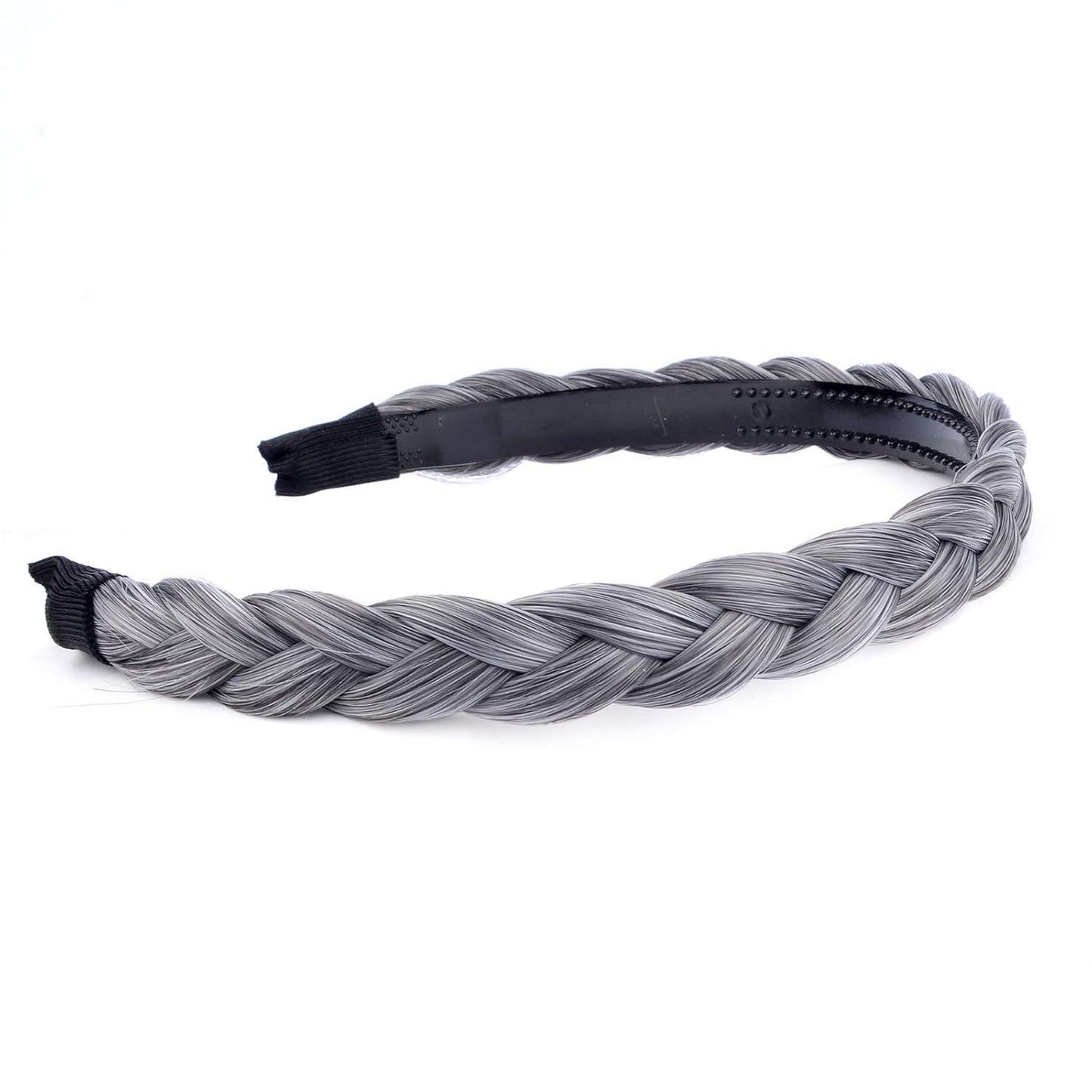 DIGUAN Width 0.6 inches Narrow Synthetic Hair Plaited Headband Braid With Teeth Hair Band Accessories for Women Girl (Dark Gray)