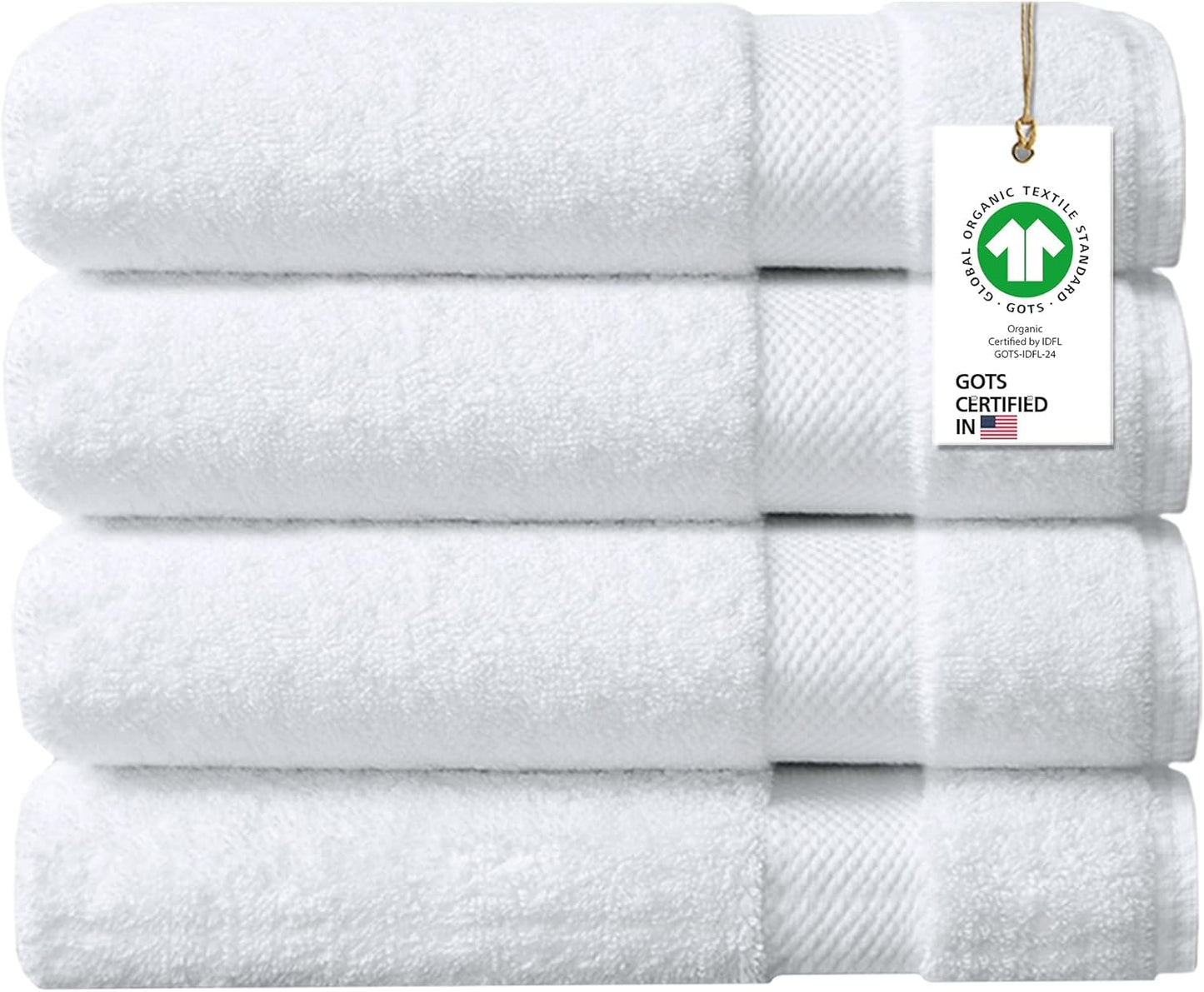Delara 100% Organic Cotton Towels 650 GSM Plush Feather Touch Quick Dry Bath Sheet, Pack of 4 GOTS Certified, Oeko-Tex Green Certified, Organic Cotton Bath Sheet, 36"X70"