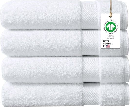 Delara 100% Organic Cotton Towels 650 GSM Plush Feather Touch Quick Dry Bath Towel, Pack of 4 GOTS Certified, Oeko-Tex Green Certified, Organic Cotton Bath Towel, 30"X58"