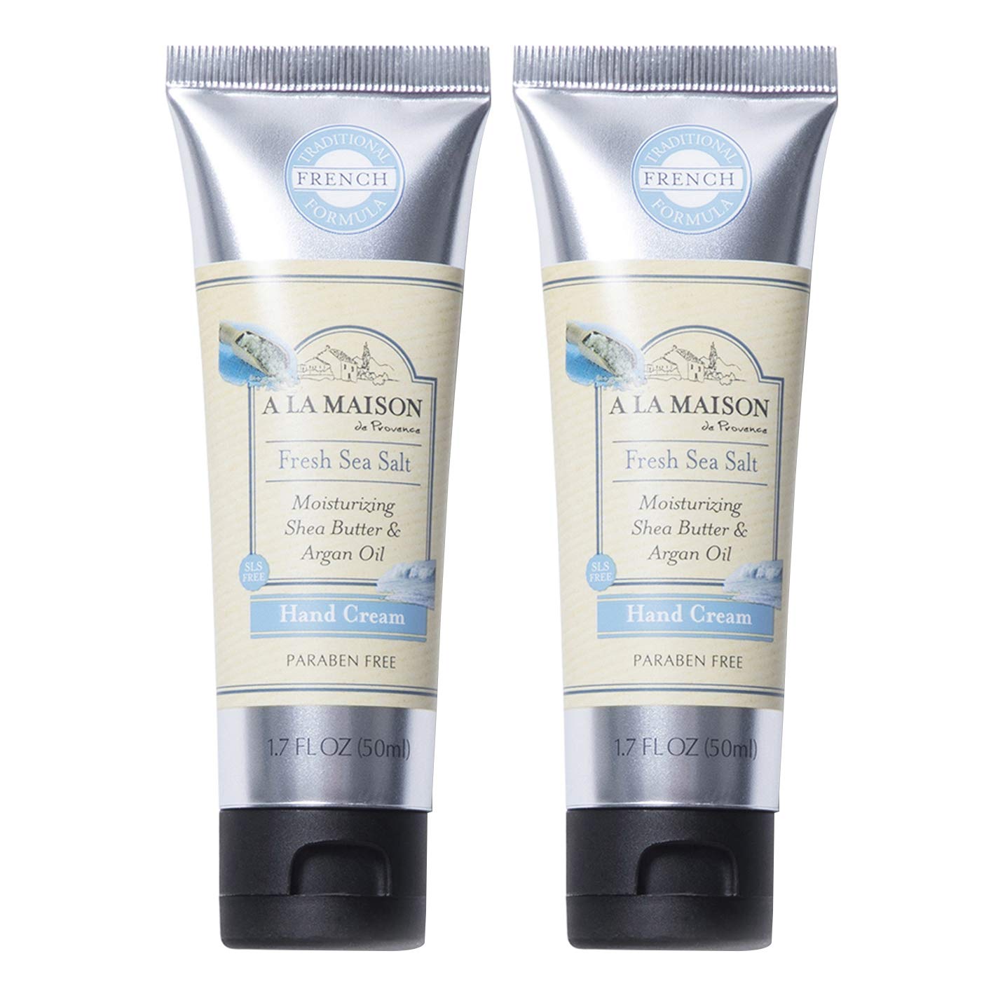 A LA MAISON Moisturizing Cream, Fresh Sea Salt - Uses: Hand, Argan Oil, Pure Shea Butter, Essential Oils, Plant Based, Cruelty-Free, SLS and Paraben Free (1.7 Oz, 2 Pack)