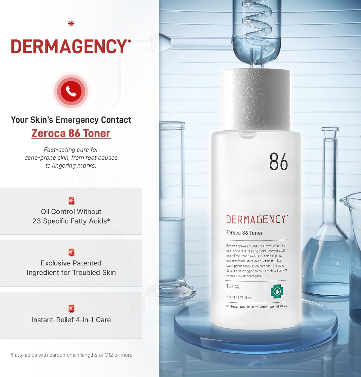 Zeroca 86 Korean Toner for Acne-Prone & Oily Skin – Fast Calming & Soothing for Breakout Relief – Calms Redness & Supports Clear Skin (6.76 fl.oz. 200ml)