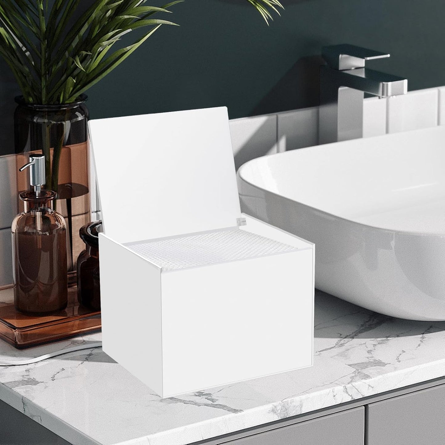 Disposable Face Towel Storage Box Compatible with Facial Towel XL, Acrylic Disposable Face Towelette Holder Container, White