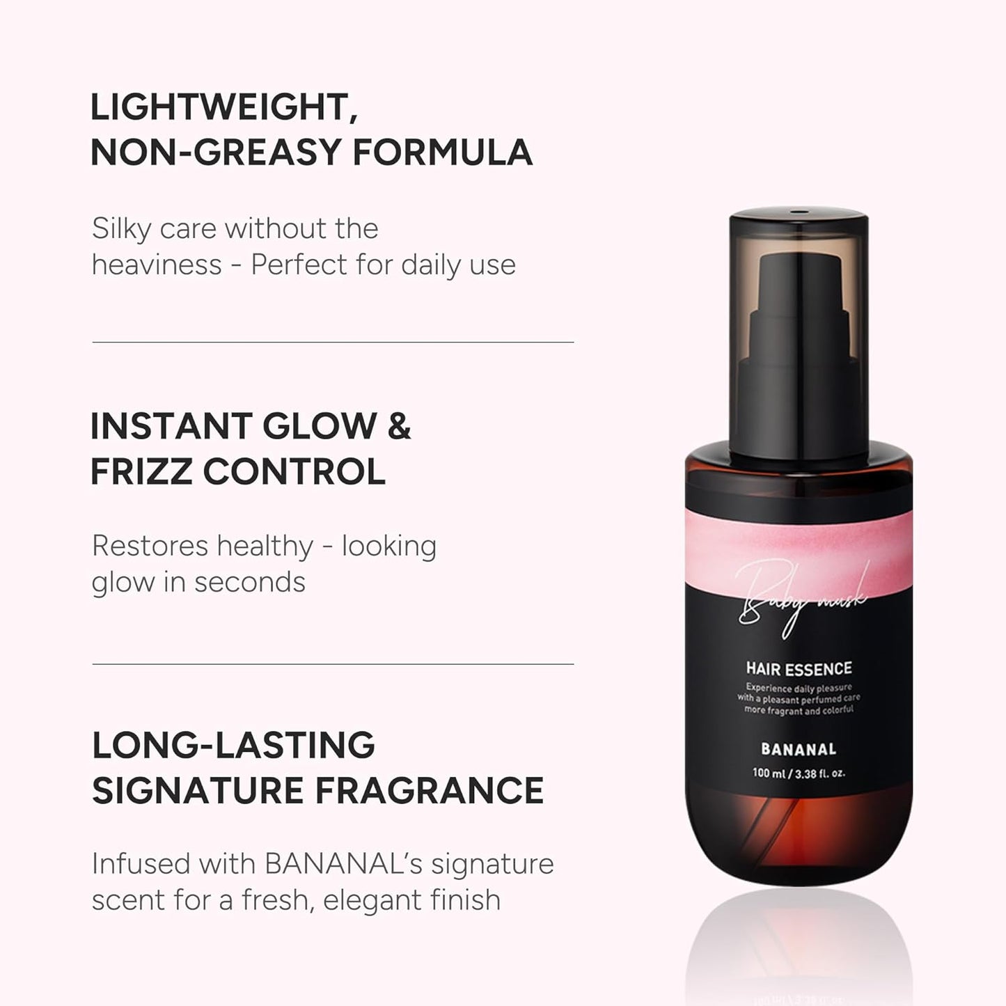 Perfumed Hair Oil & Serum 2-in-1 – Korean Essence Oil for Frizzy, Dry, Damaged Hair & Glass Hair Shine – Argan Oil & Amino Acids – Sulfate & Paraben-Free – Baby Musk, 100ml / 3.38 fl oz