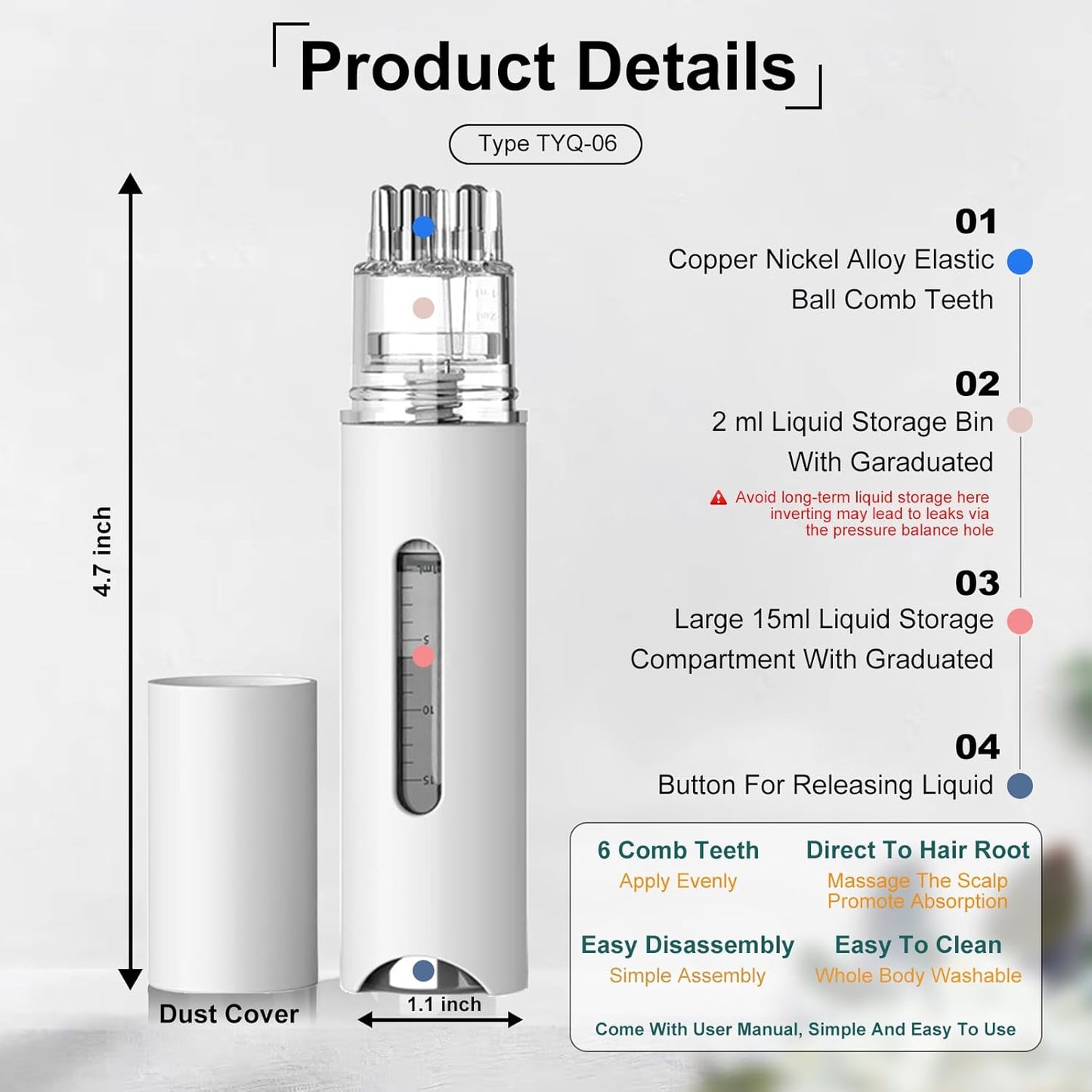 Scalp Applicator Comb,2Pcs Minoxidil Applicator Comb Set,Minoxidil Serum Liquid Massager To Promote Hair Growth,Roller Ball Scalp Massage Comb（White）