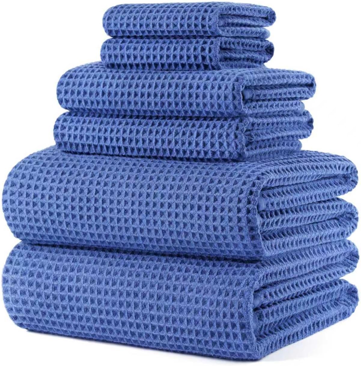 POLYTE Oversize, 60 x 30 in., Quick Dry Lint Free Microfiber Bath Towel Set, 6 Piece (Waffle Weave)