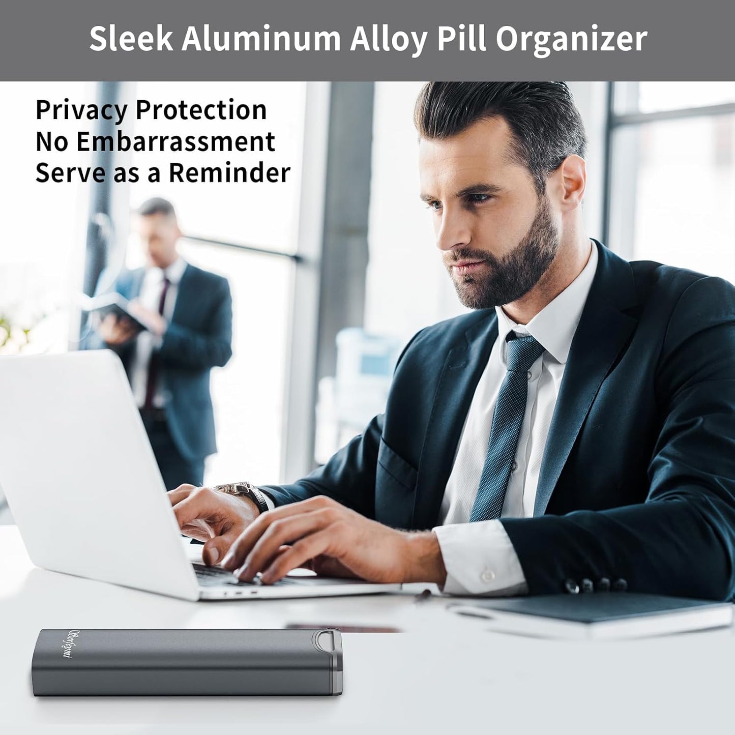 Metal Weekly Pill Organizer, Serfeymi Aluminum Daily Pill Box(Spare Gasket Provided),7 Day Pill Case Travel Medicine Organizer,Pill Containers with Individual Lid for Vitamins,Pills, Supplement-Gray