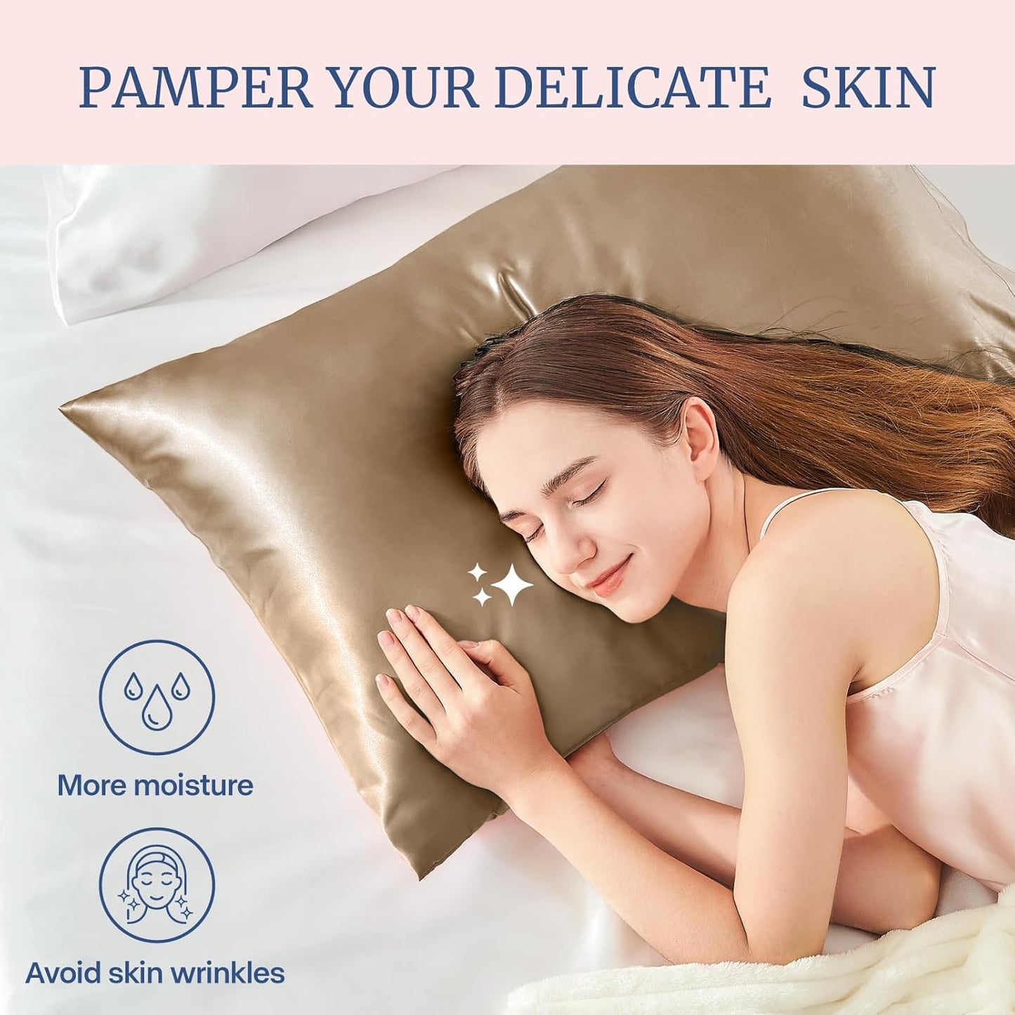 BEDELITE Satin Pillowcase for Hair and Skin, Super Soft and Cooling Similar to Silk Pillow Cases 2 Pack with Envelope Closure, Gift for Women Men(20"x26" Standard Size, Tawny Brown)